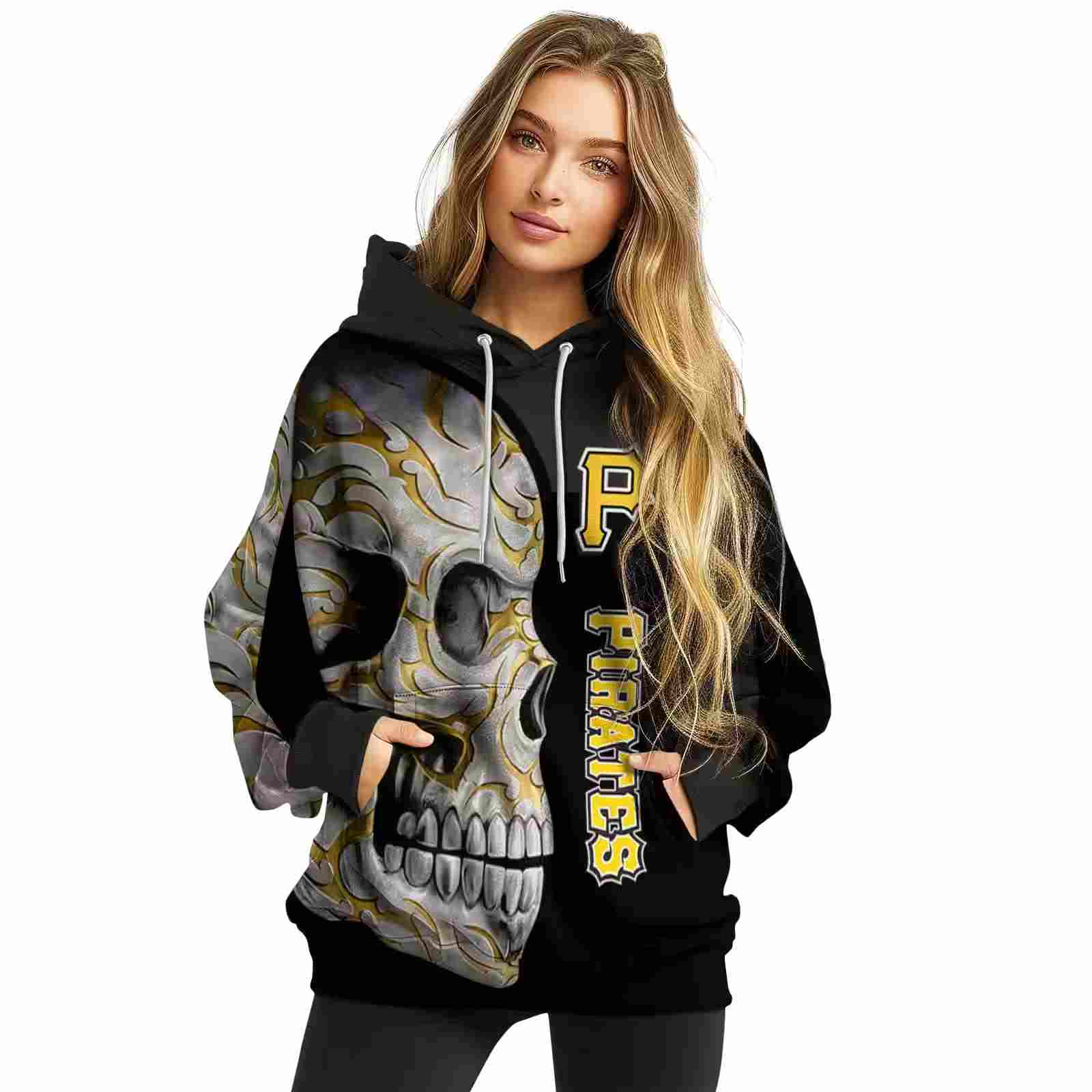 pittsburgh pirates skull motif black hoodie high quality