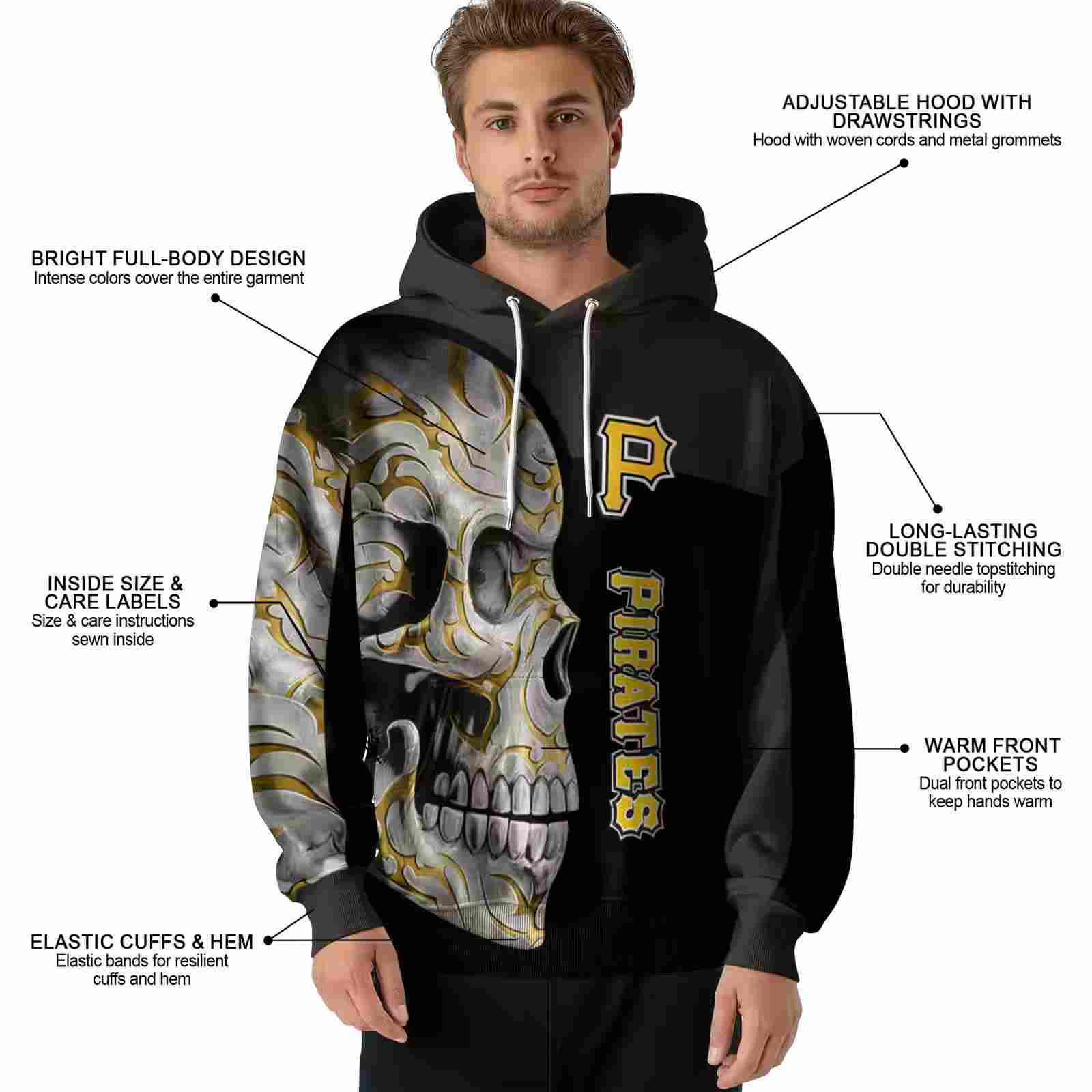 pittsburgh pirates skull motif black hoodie latest model