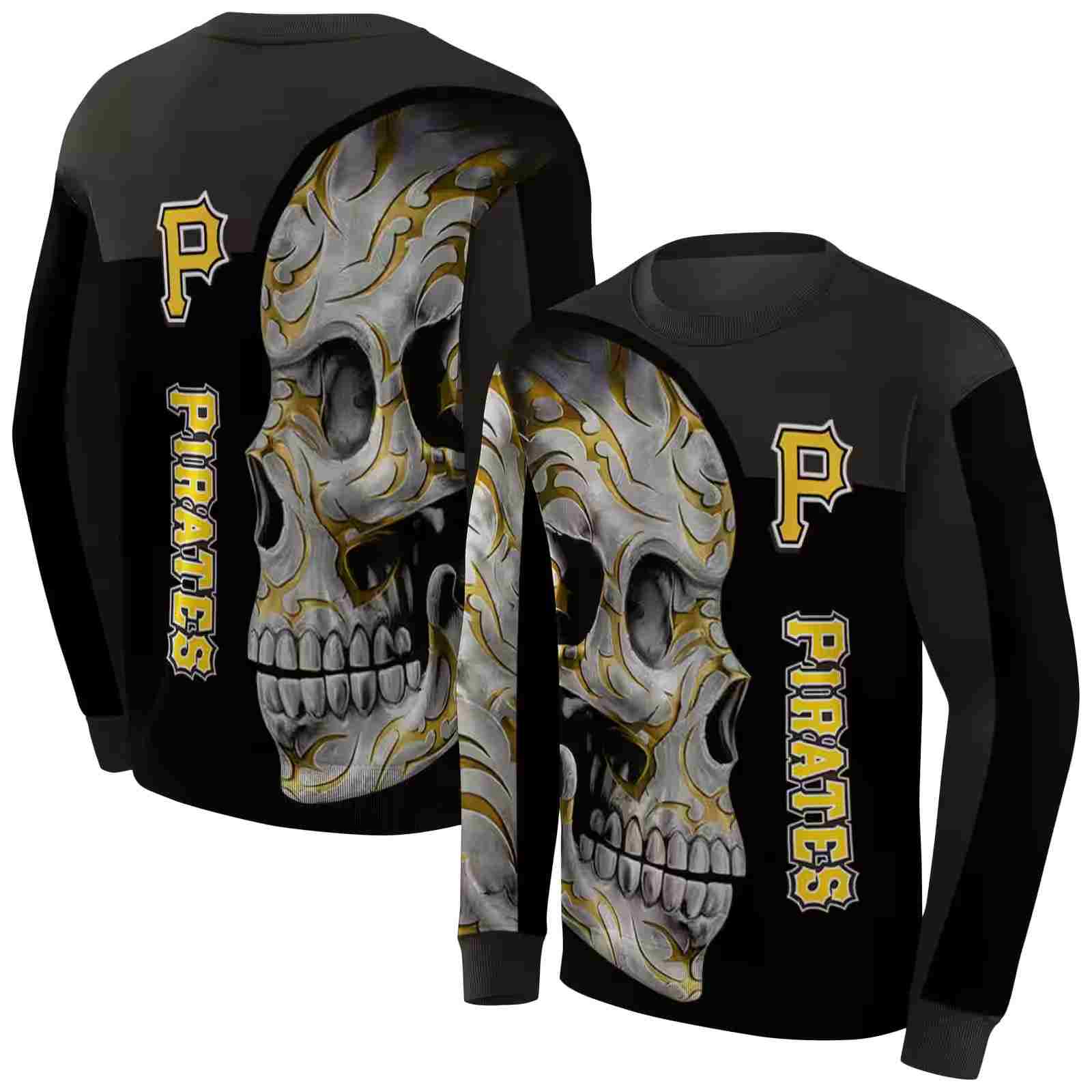 pittsburgh pirates skull motif black hoodie premium grade