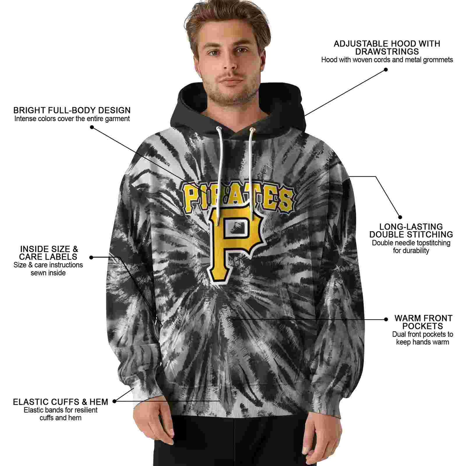 pittsburgh pirates tie dye pattern black hoodie latest model