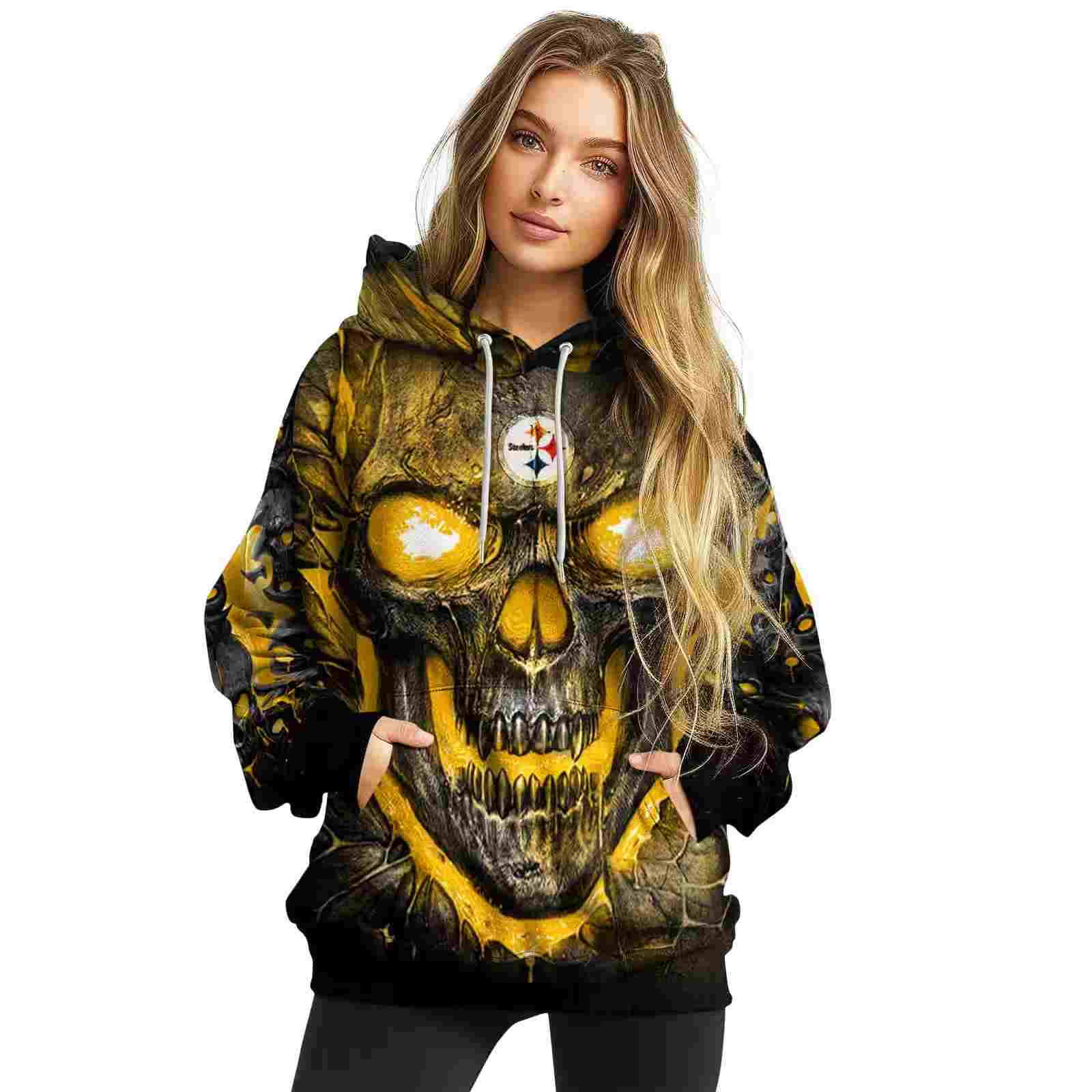 pittsburgh steelers demonic skull gold black hoodie high quality