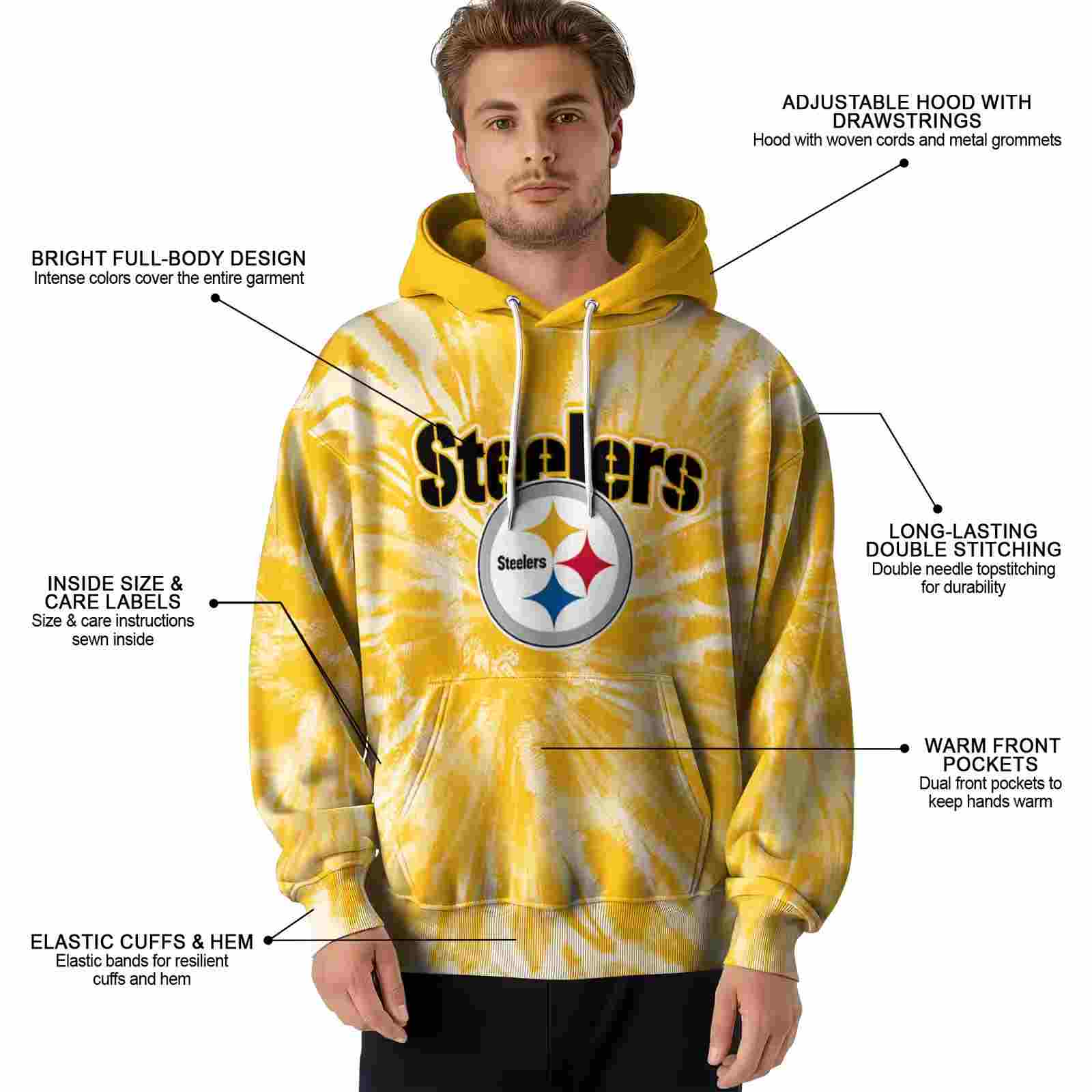 pittsburgh steelers tie dye pattern gold hoodie latest model