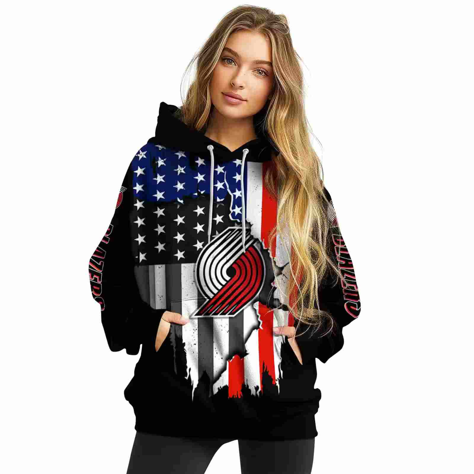 portland trail blazers american pride black hoodie high quality