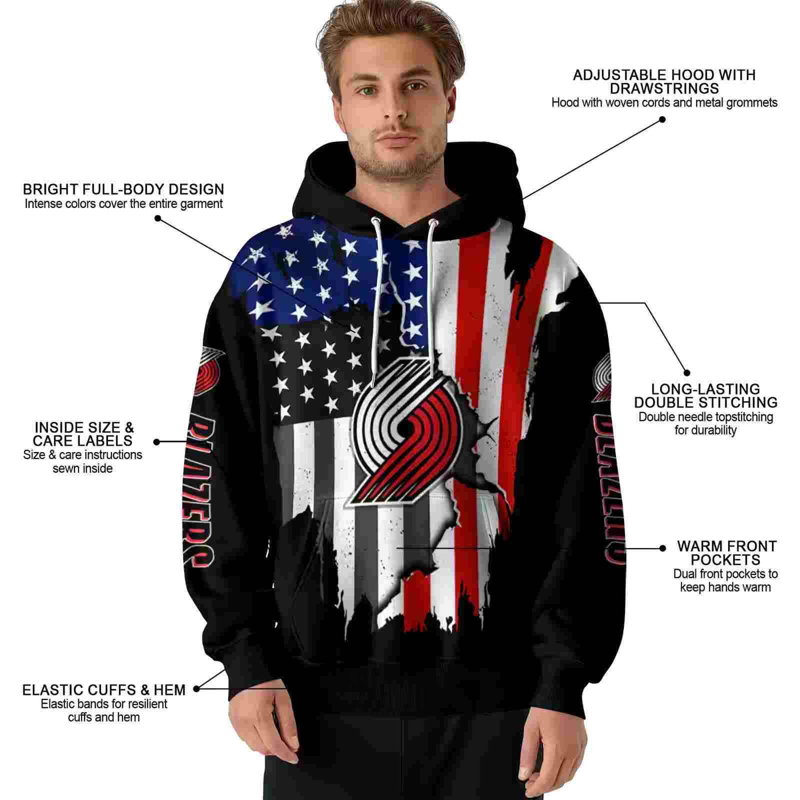 portland trail blazers american pride black hoodie latest model