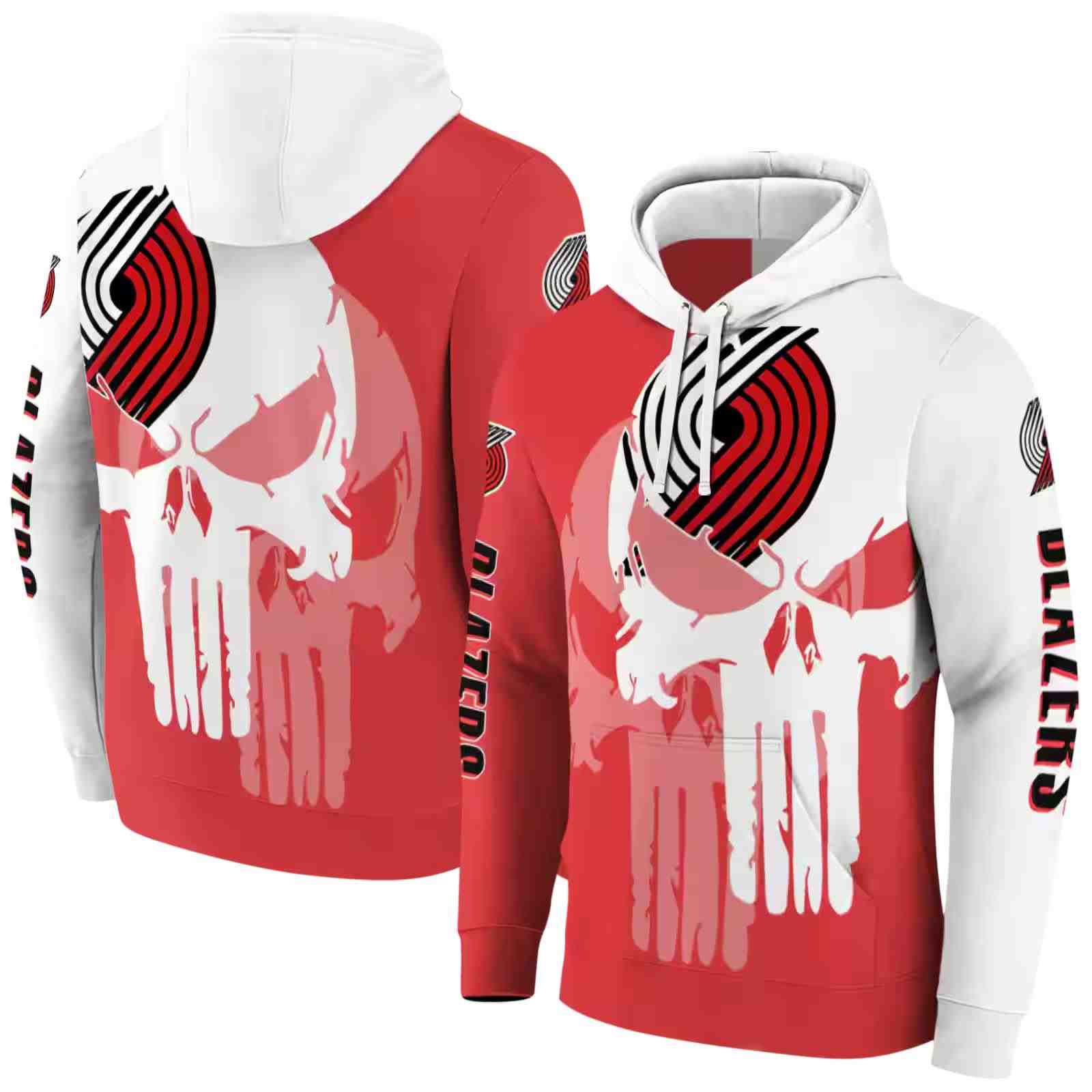 portland trail blazers graphic punisher red white hoodie fashion forward