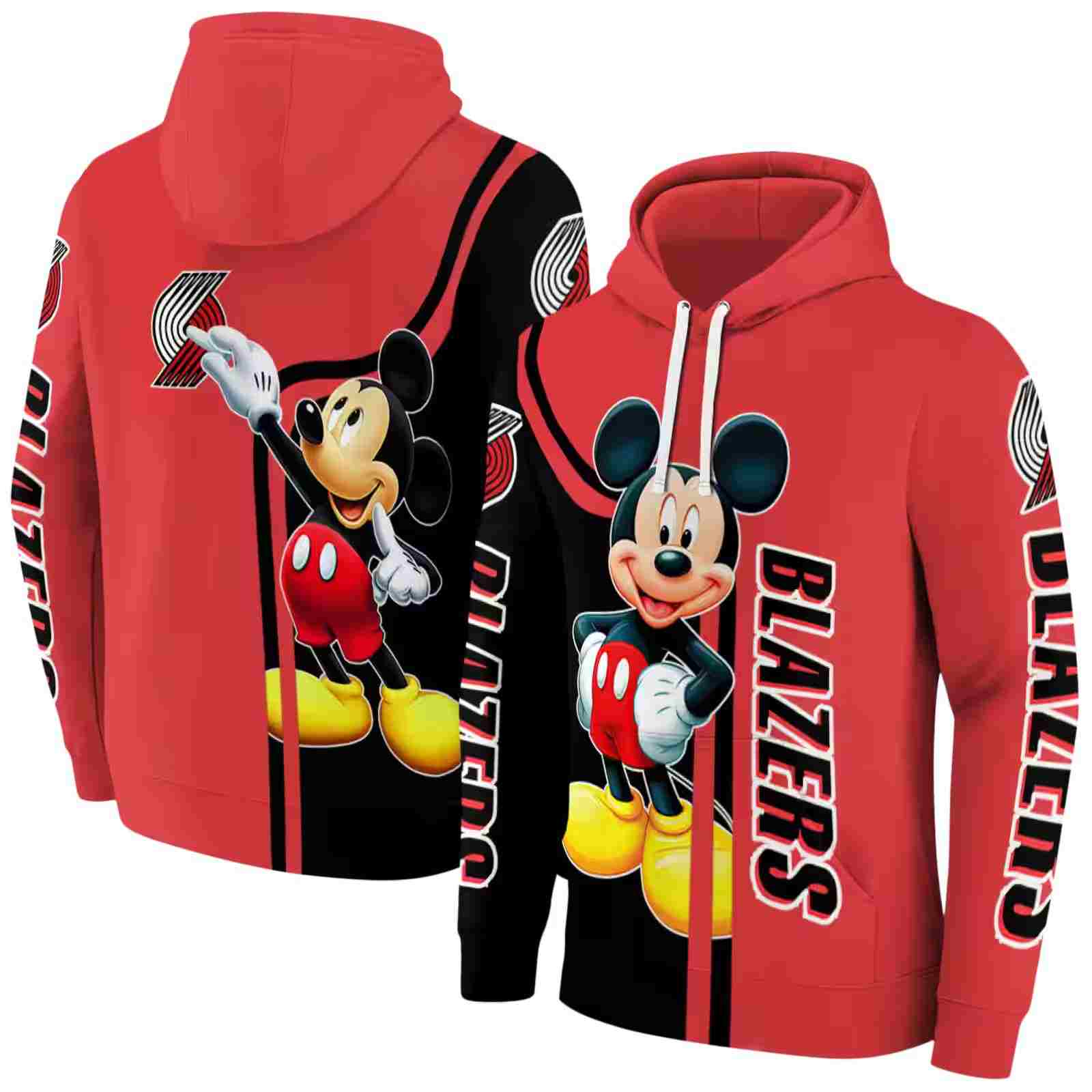 portland trail blazers mickey mouse red black hoodie fashion forward