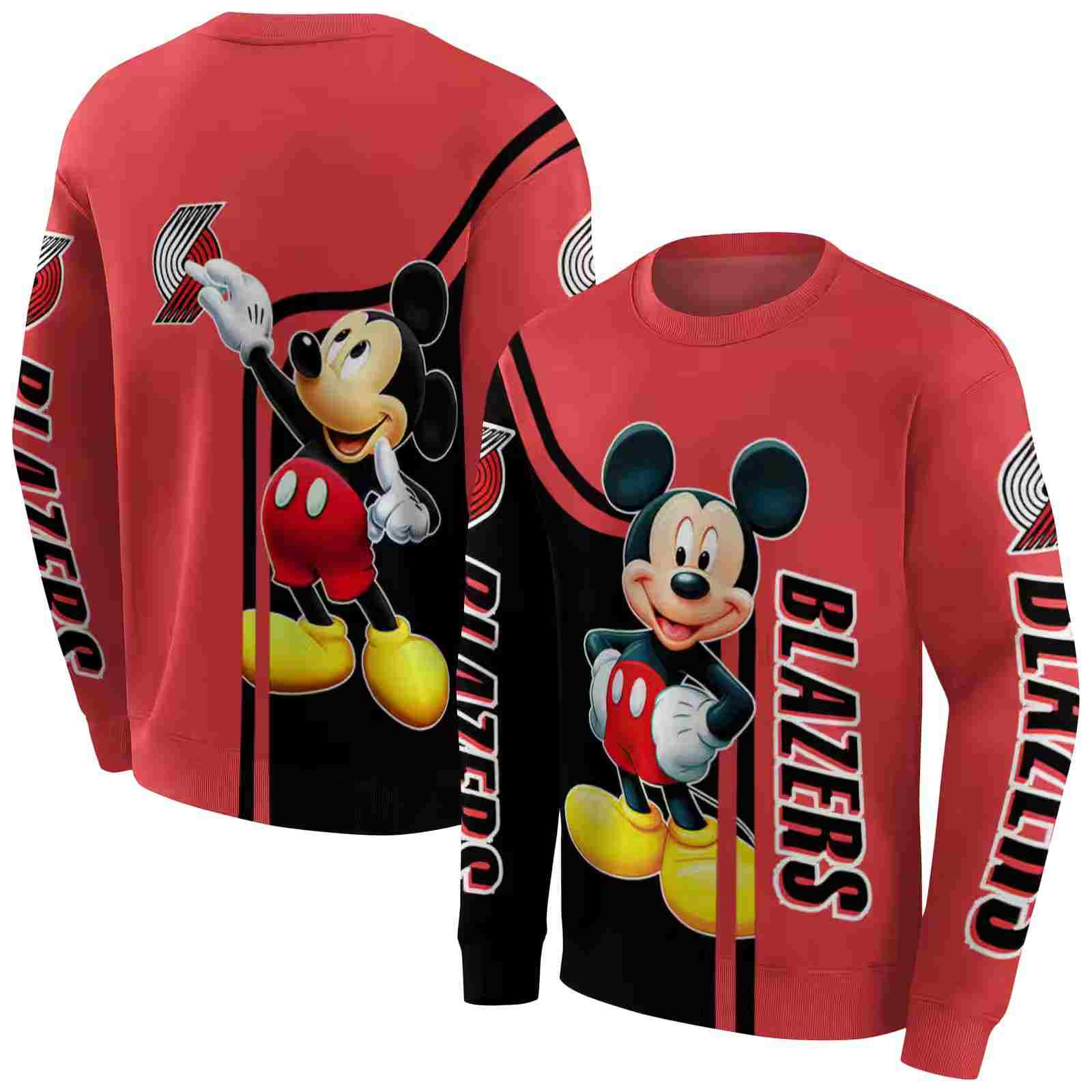 portland trail blazers mickey mouse red black hoodie premium grade