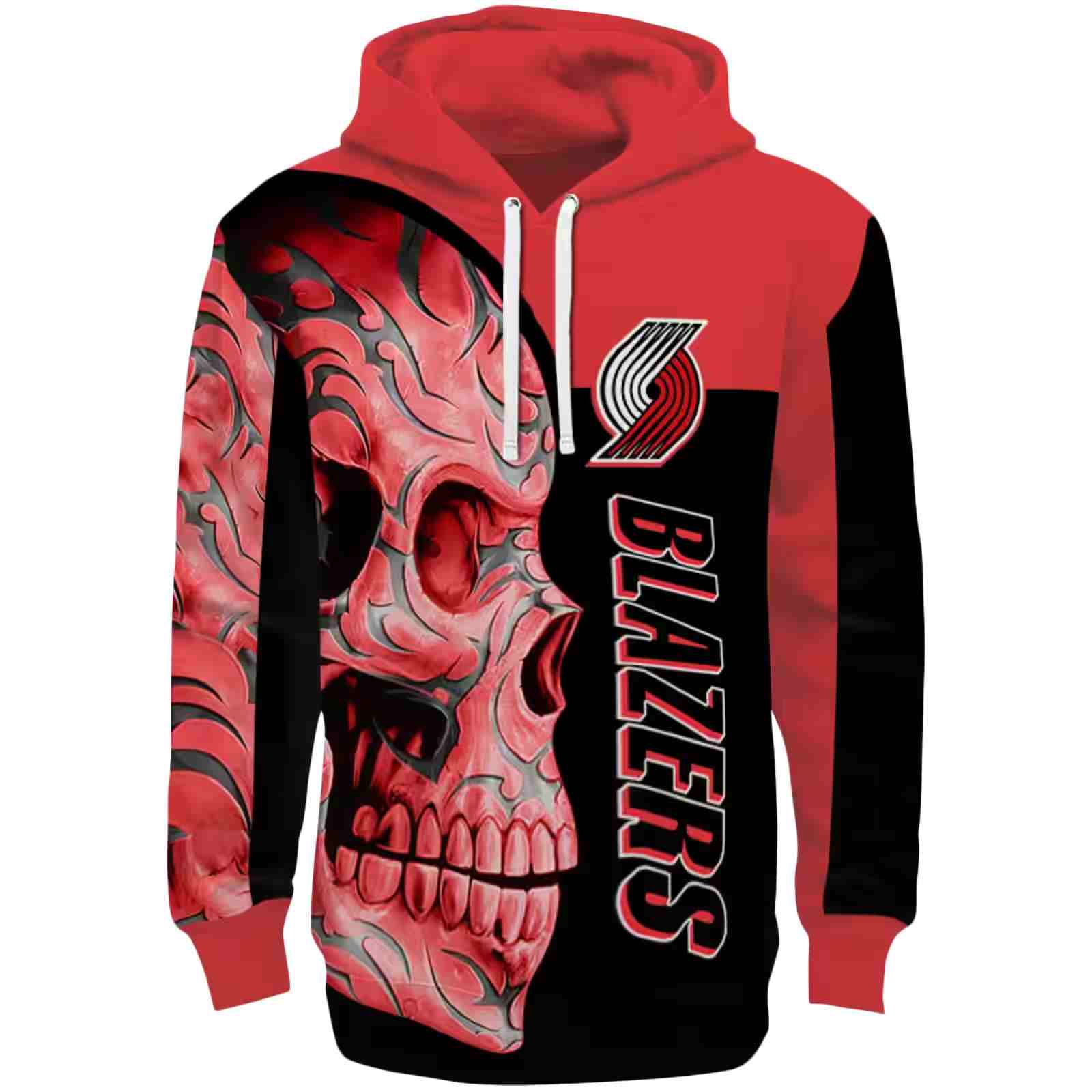 Portland Trail Blazers Skull Motif Red Black Hoodie