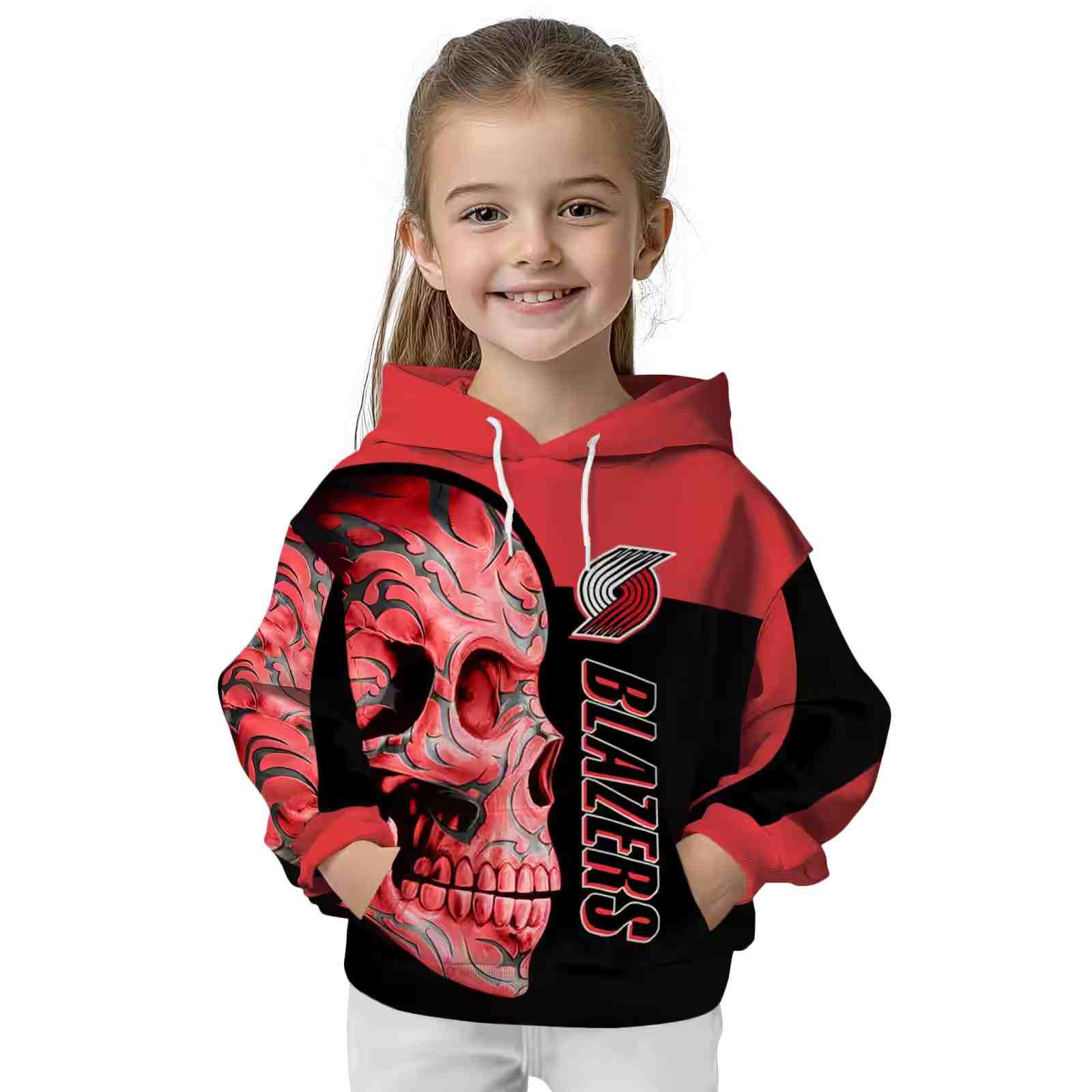 portland trail blazers skull motif red black hoodie top rated