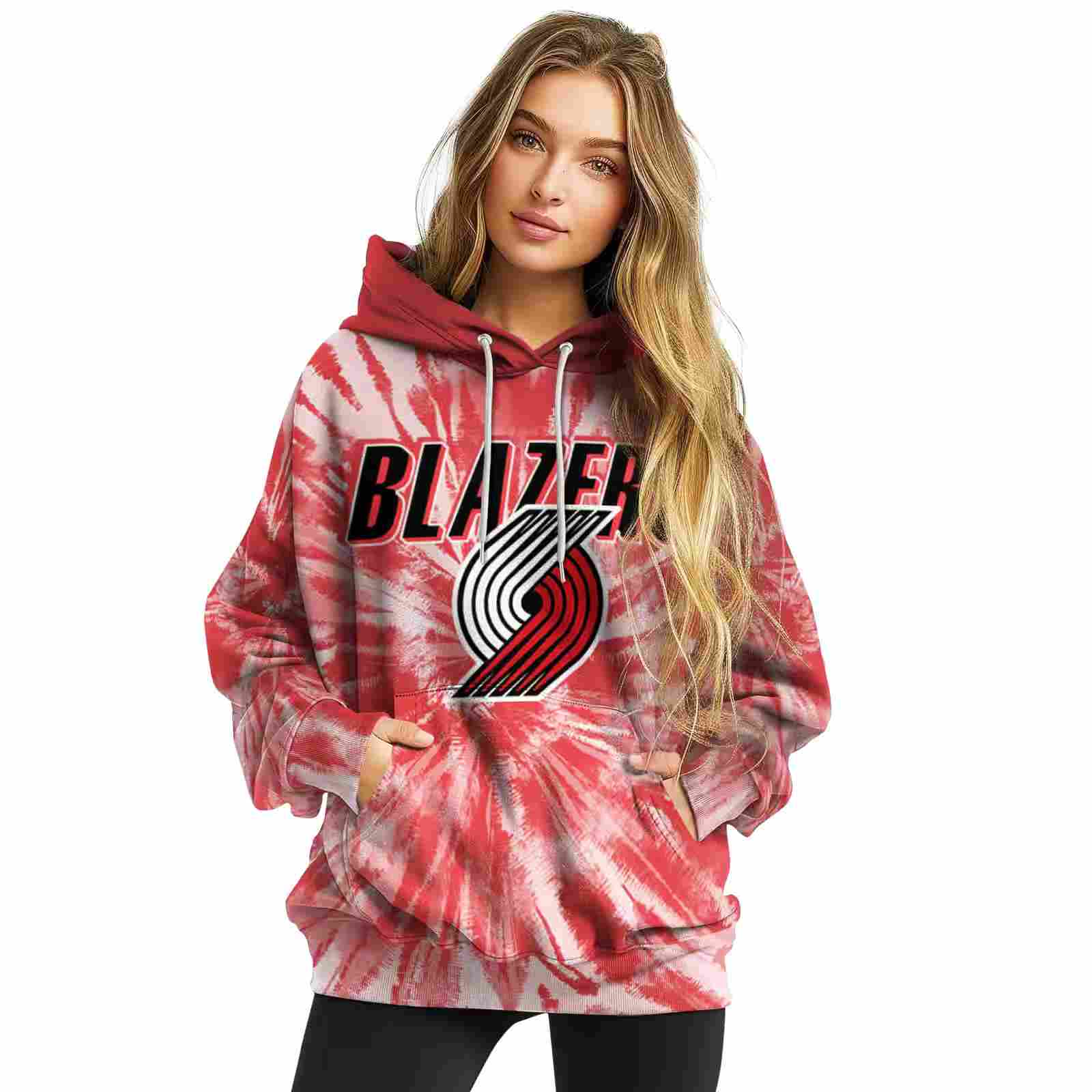 portland trail blazers tie dye pattern red hoodie high quality