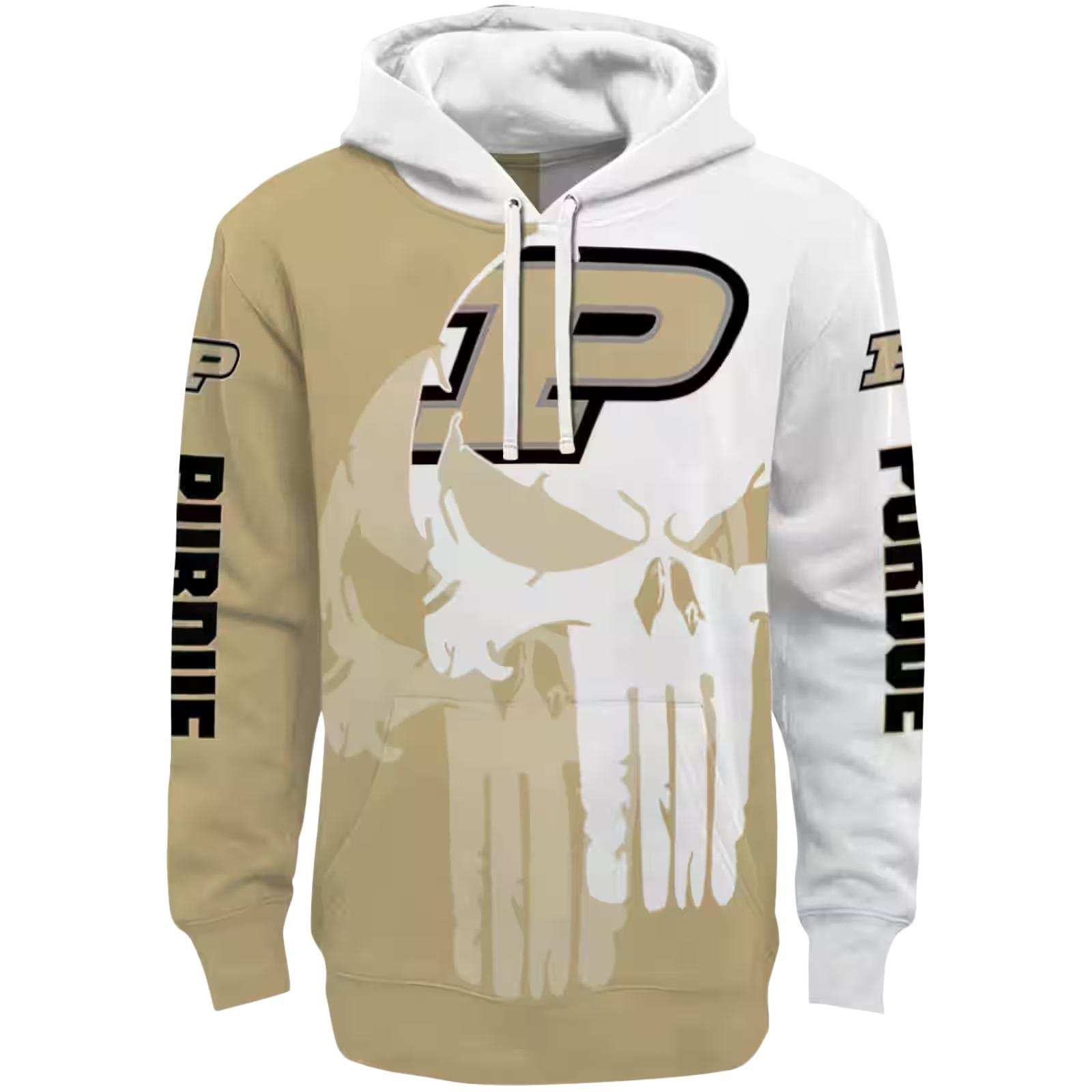 Purdue Boilermakers Graphic Punisher Gold White Hoodie