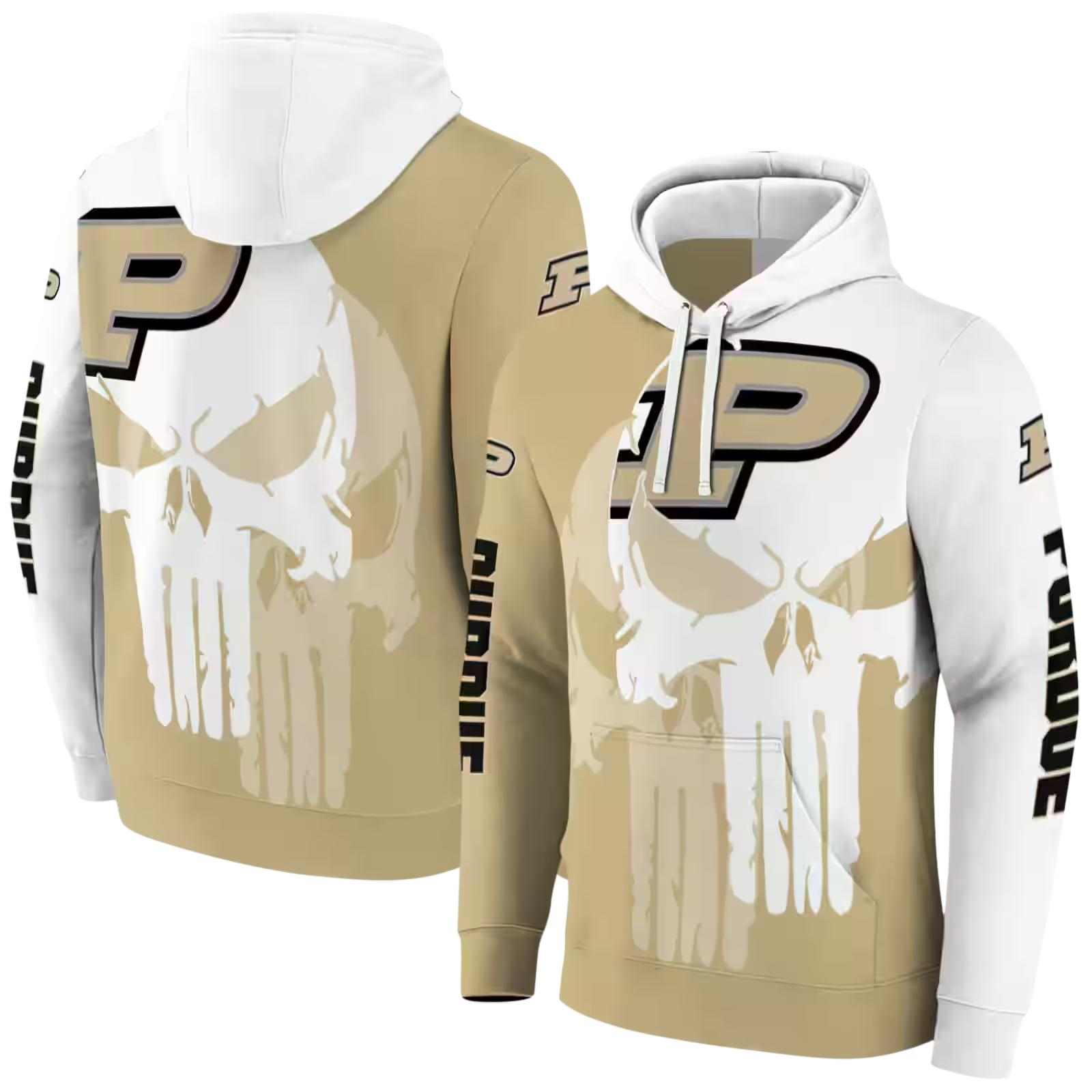 purdue boilermakers graphic punisher gold white hoodie fashion forward
