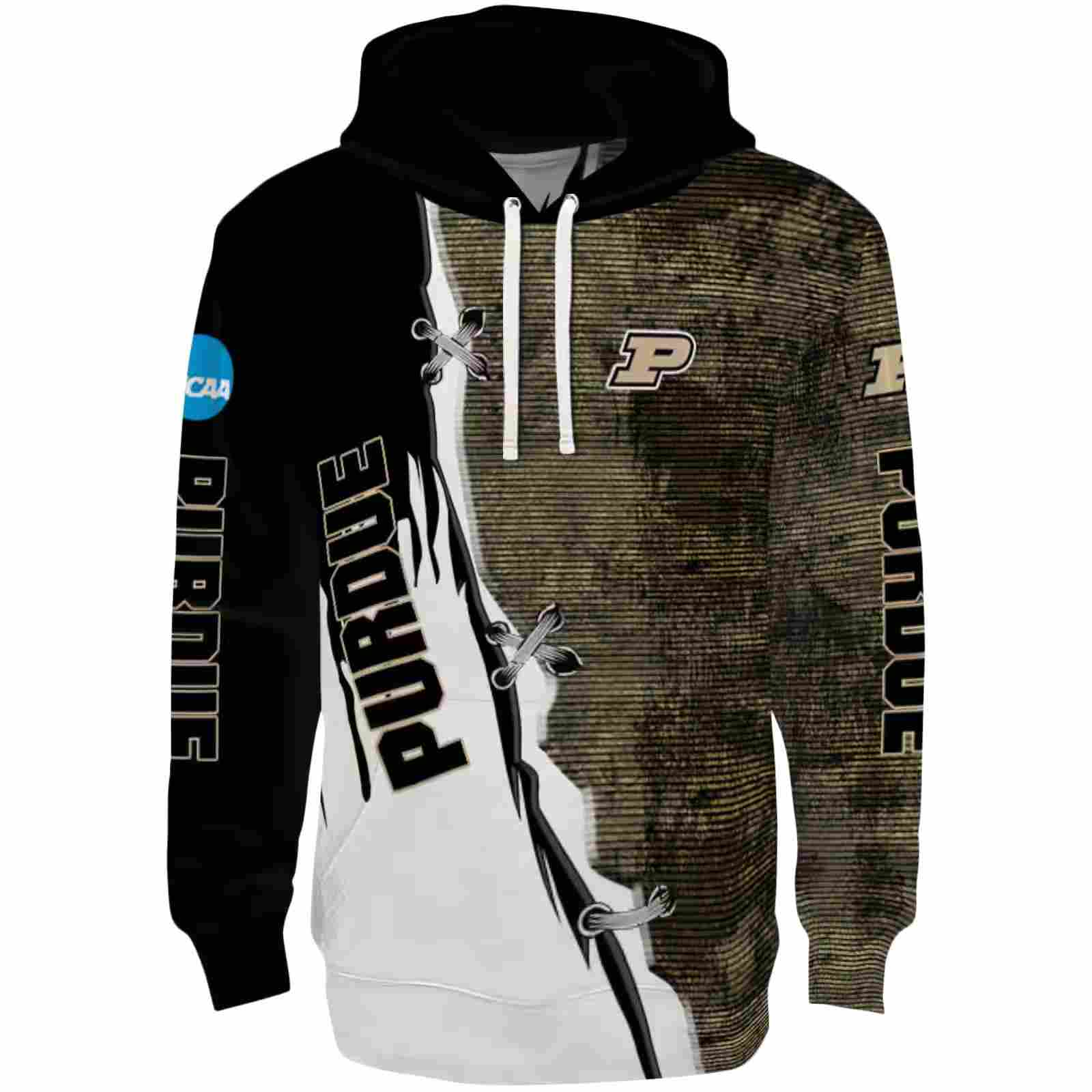 Purdue Boilermakers Ripped Pattern Gold Black White Hoodie