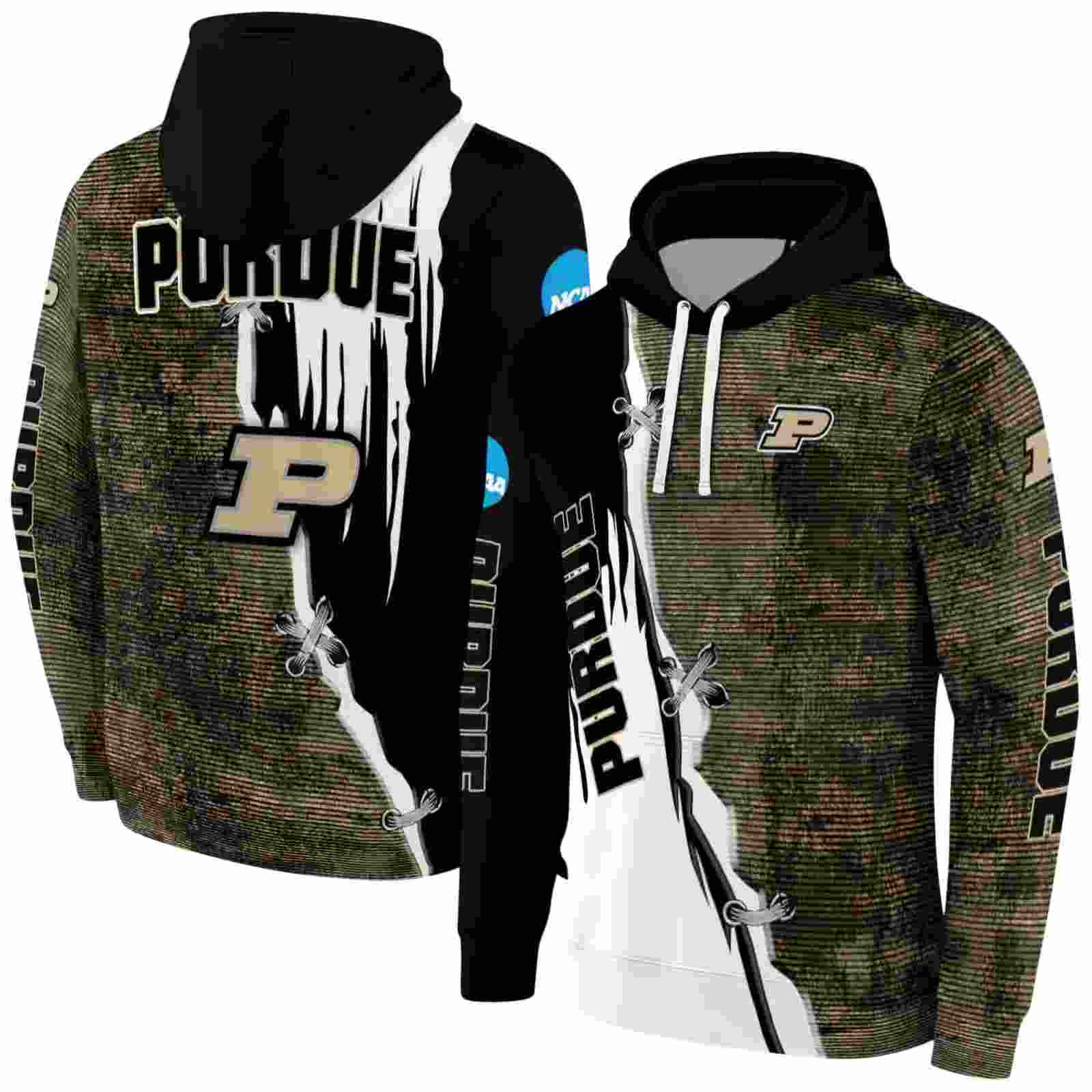 purdue boilermakers ripped pattern gold black white hoodie fashion forward