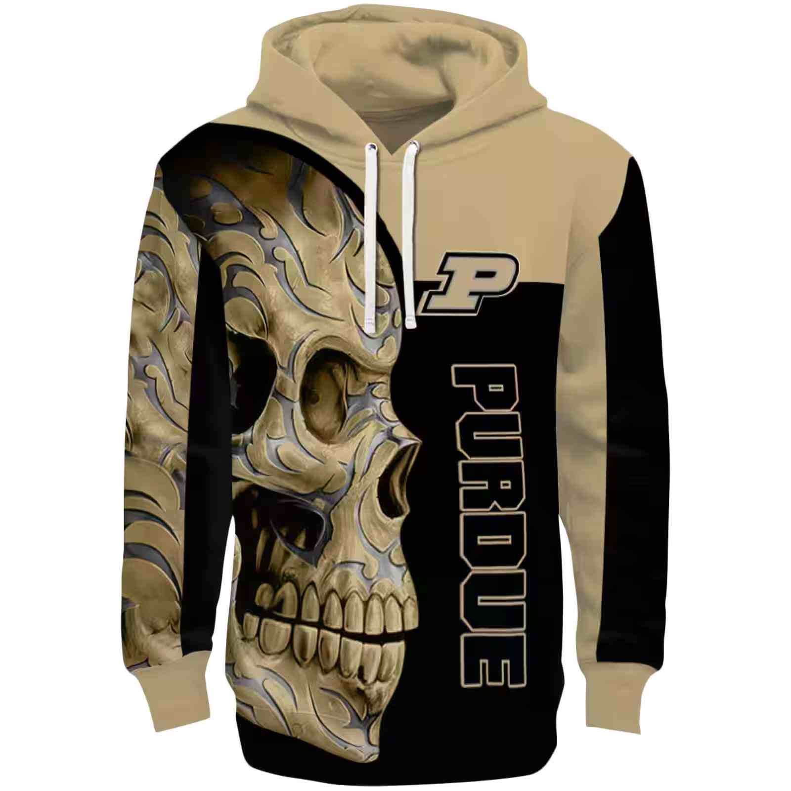Purdue Boilermakers Skull Motif Gold Black Hoodie