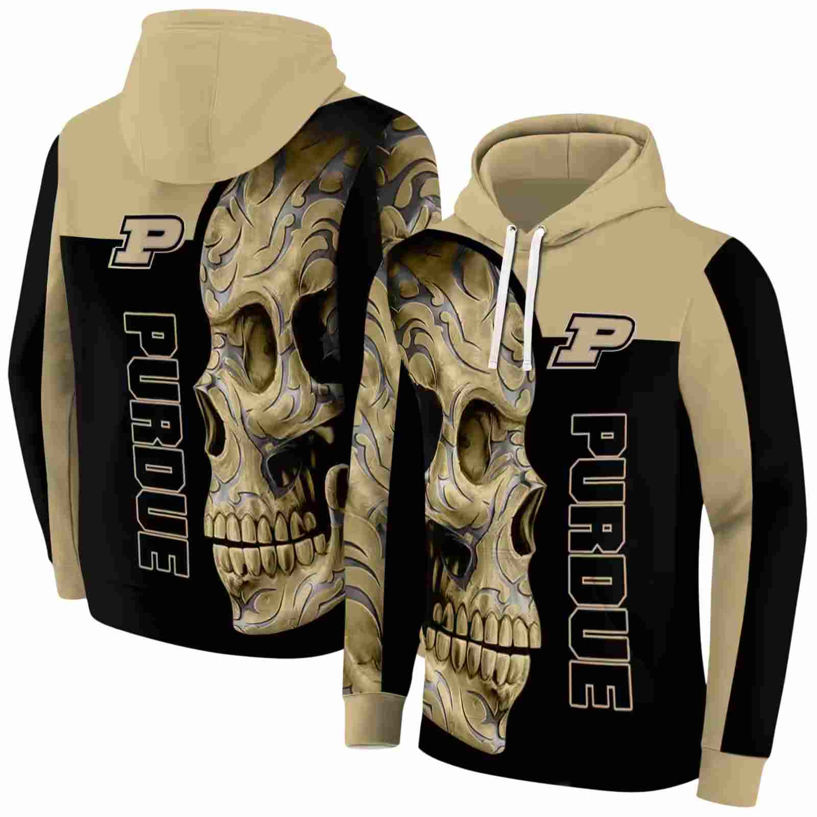 purdue boilermakers skull motif gold black hoodie fashion forward