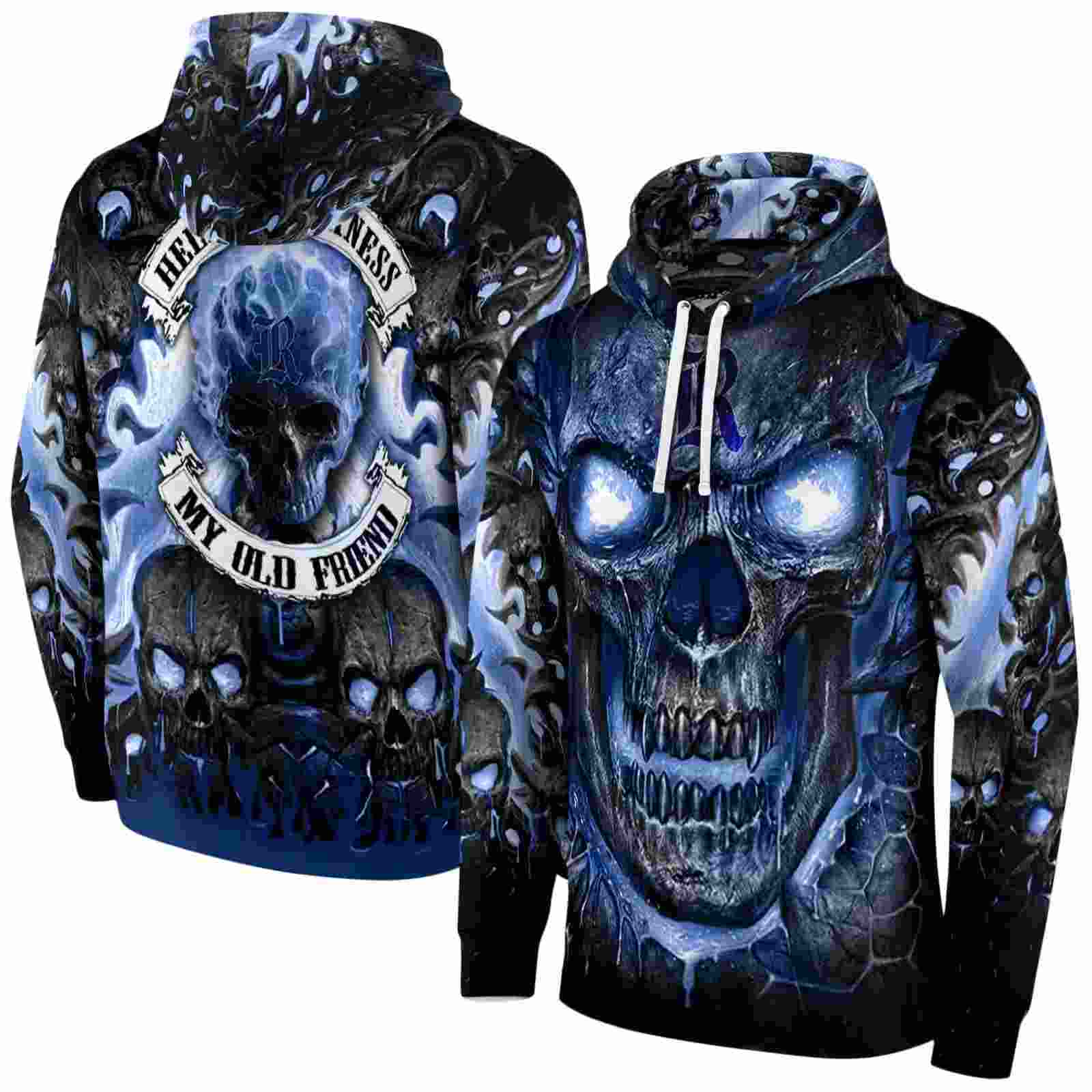 rice owls demonic skull navy blue black hoodie fashion forward