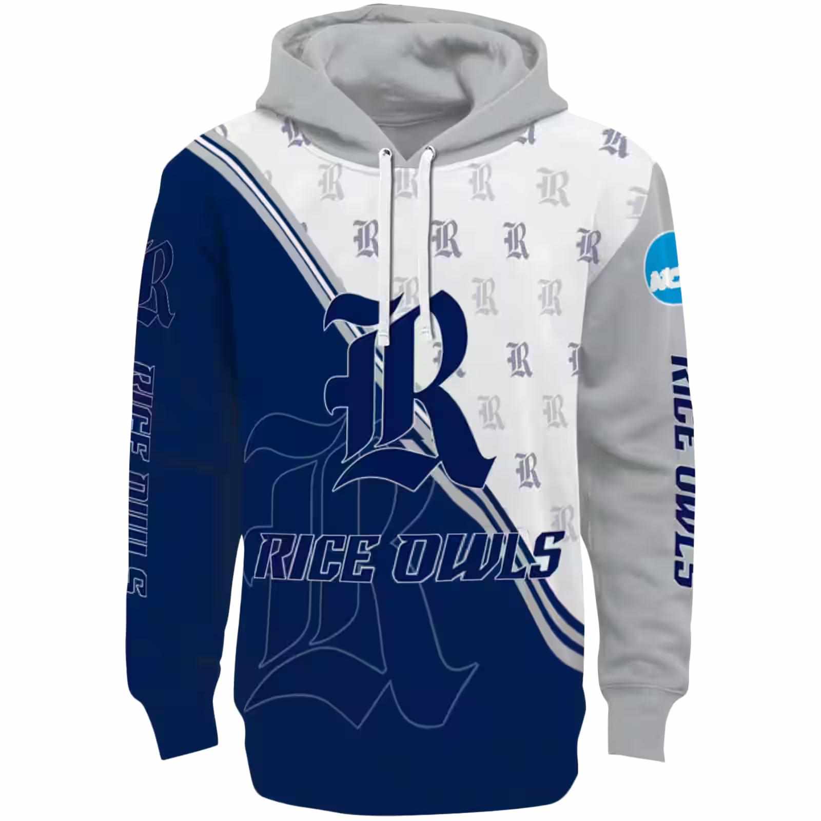 Rice Owls Diagonal Stripe Navy Blue White Hoodie
