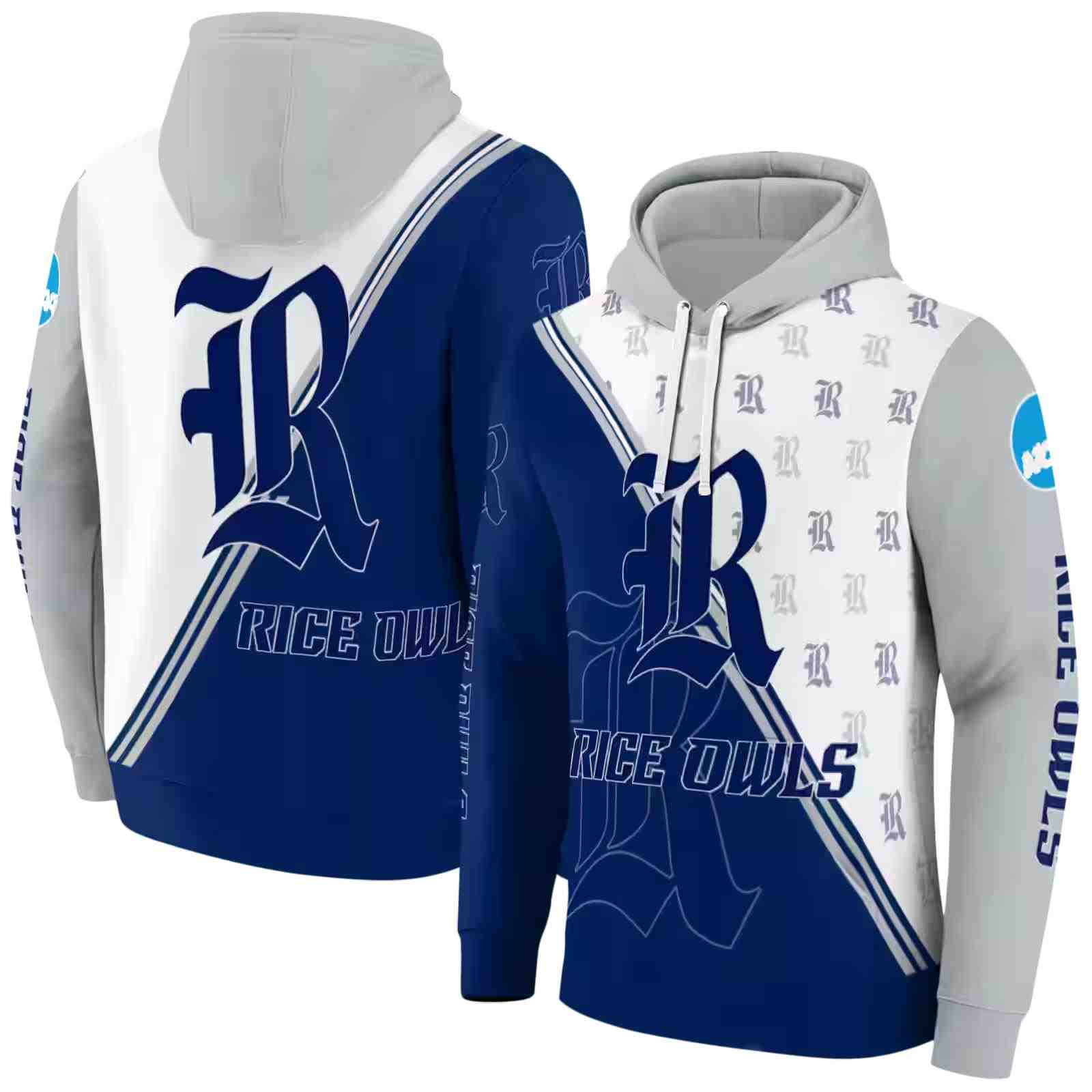 rice owls diagonal stripe navy blue white hoodie fashion forward