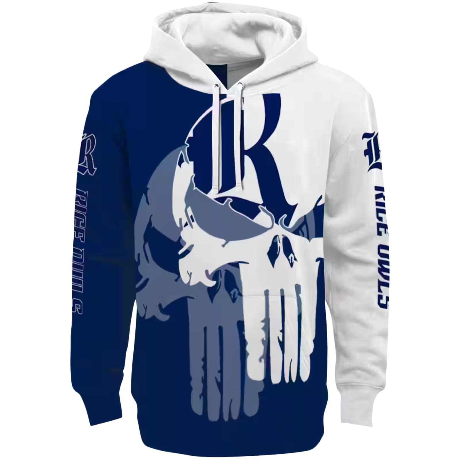 Rice Owls Graphic Punisher Navy Blue White Hoodie