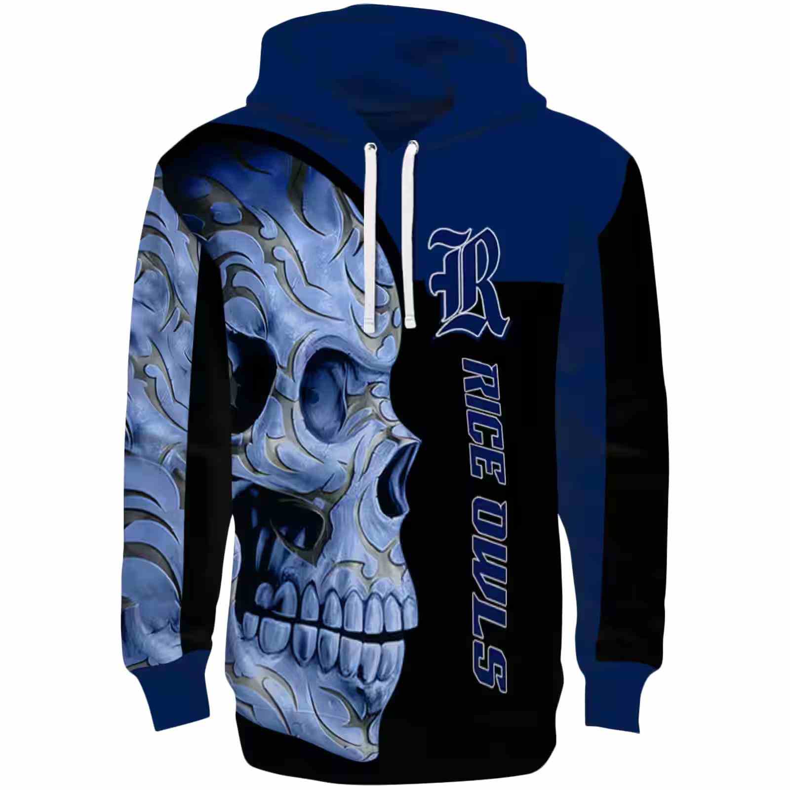 Rice Owls Skull Motif Navy Blue Black Hoodie