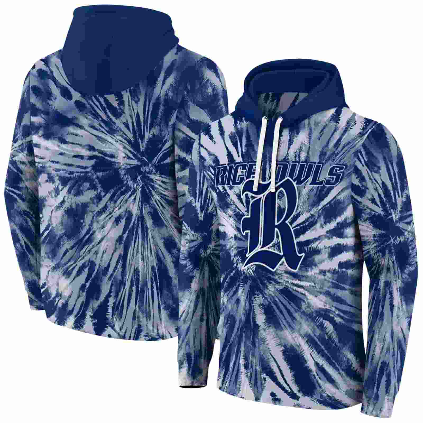 rice owls tie dye pattern navy blue hoodie fashion forward
