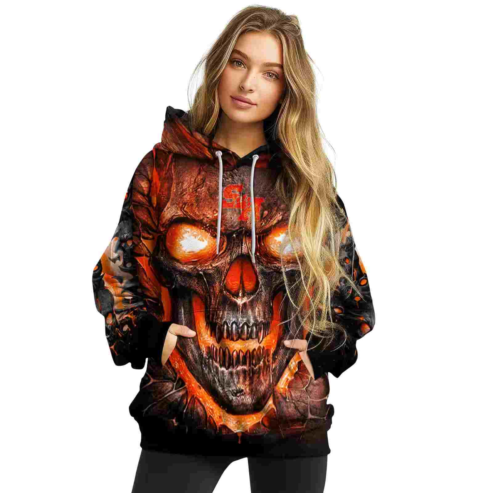 sam houston bearkats demonic skull orange black hoodie high quality