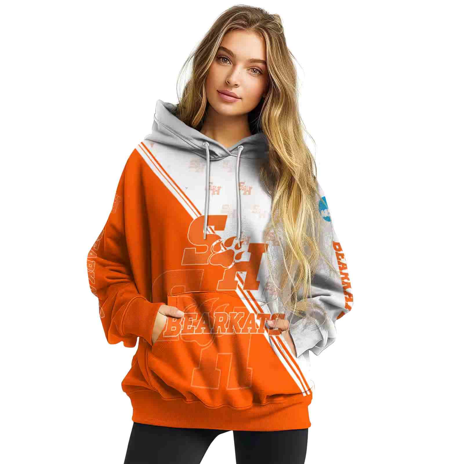 sam houston bearkats diagonal stripe orange white hoodie high quality