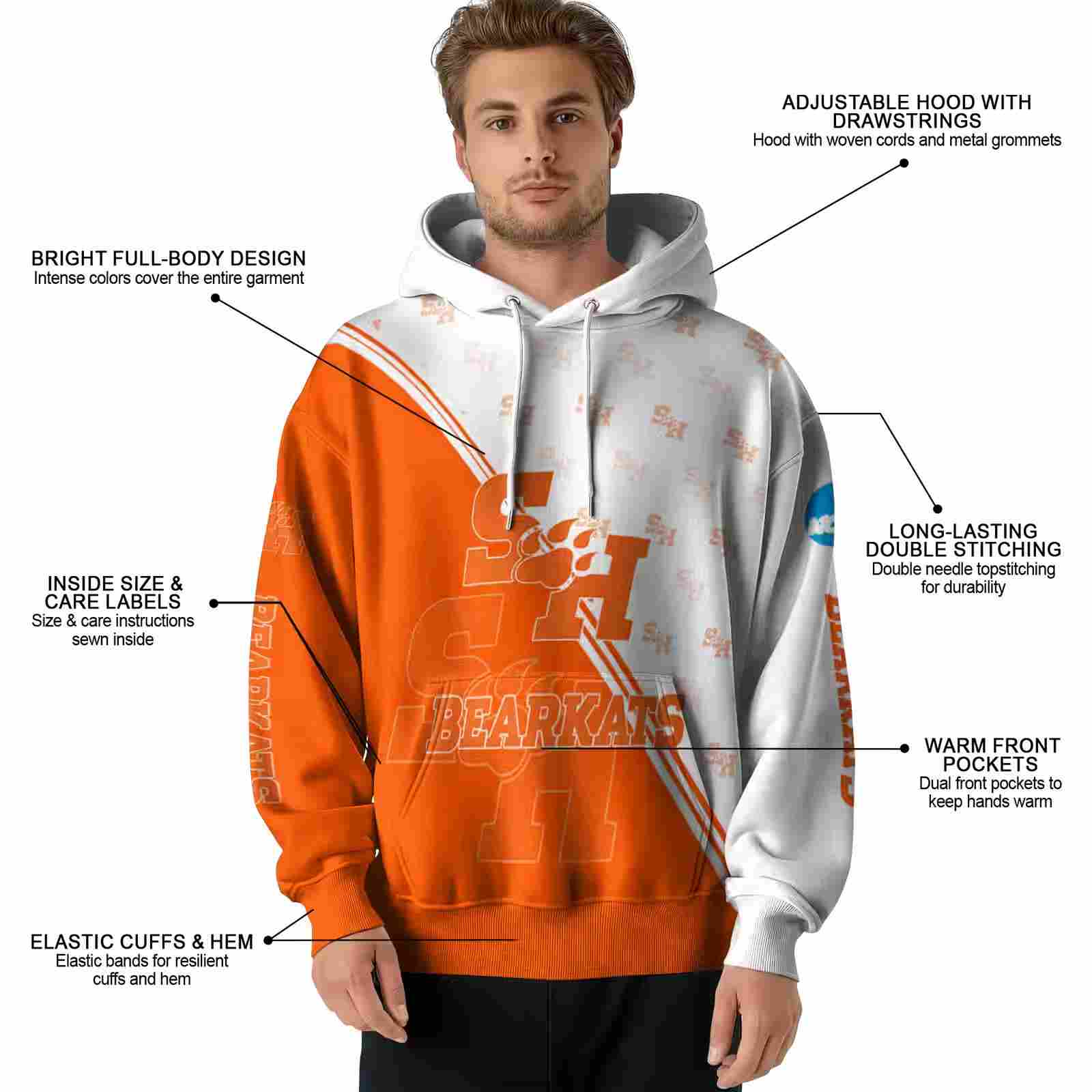 sam houston bearkats diagonal stripe orange white hoodie latest model