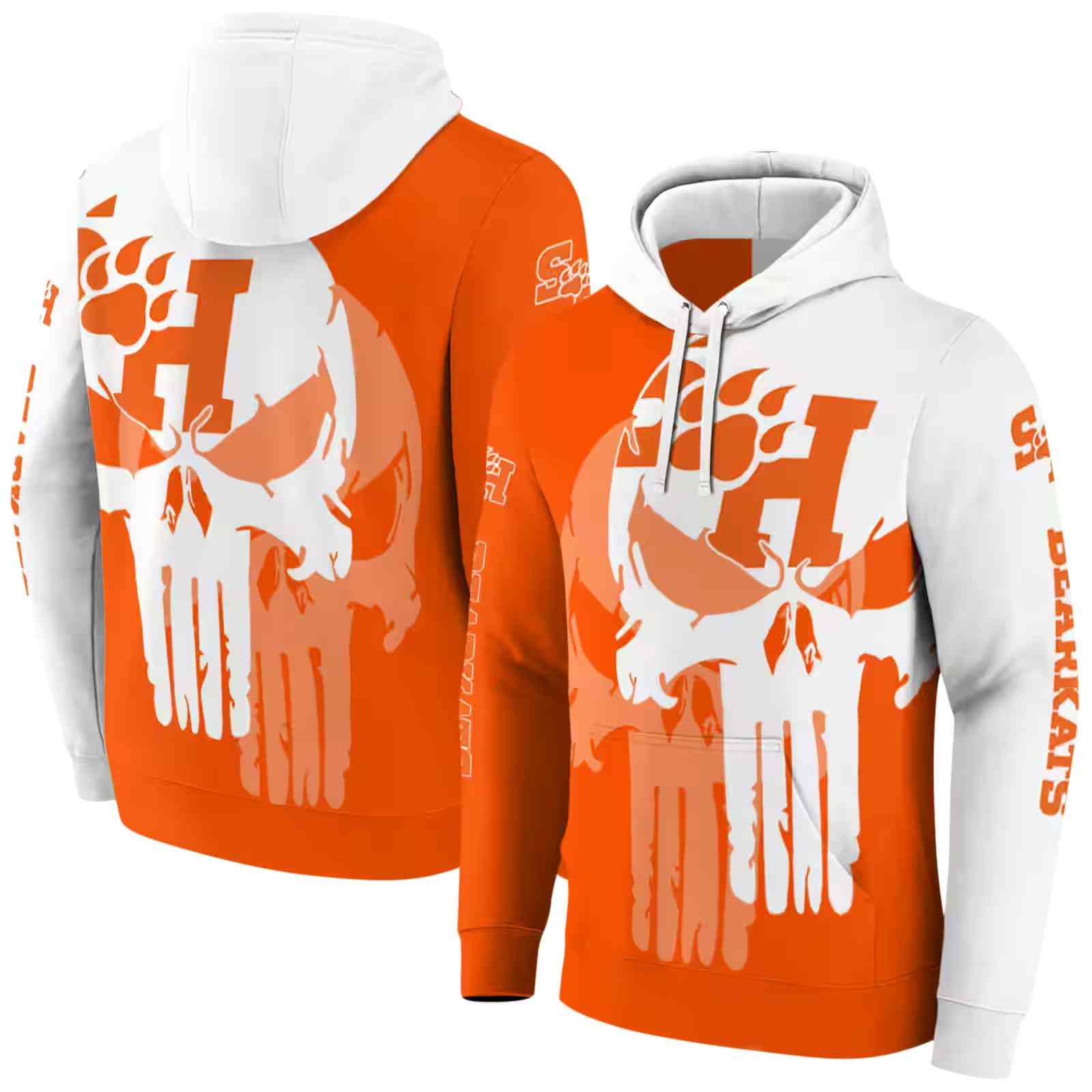 sam houston bearkats graphic punisher orange white hoodie fashion forward