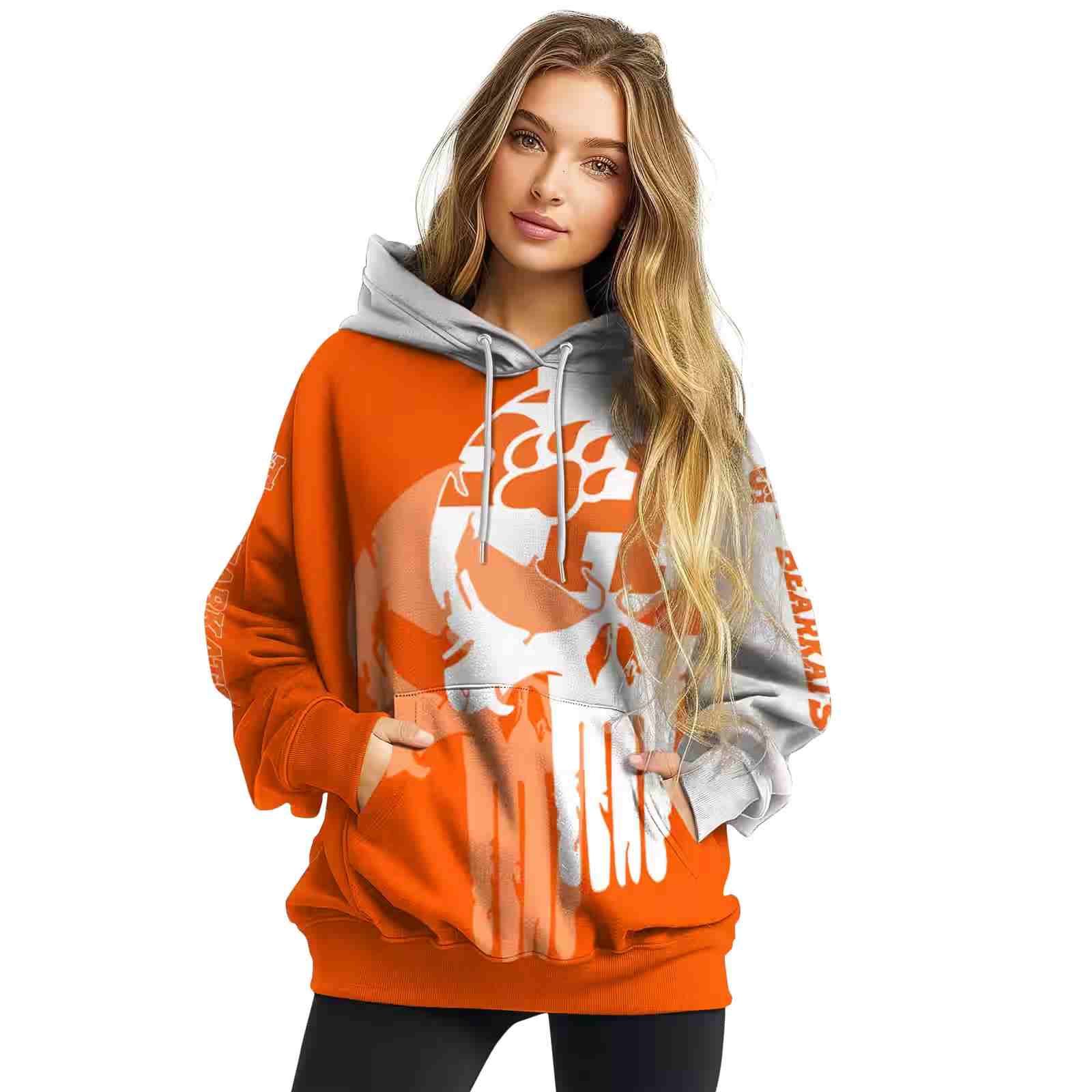 sam houston bearkats graphic punisher orange white hoodie high quality