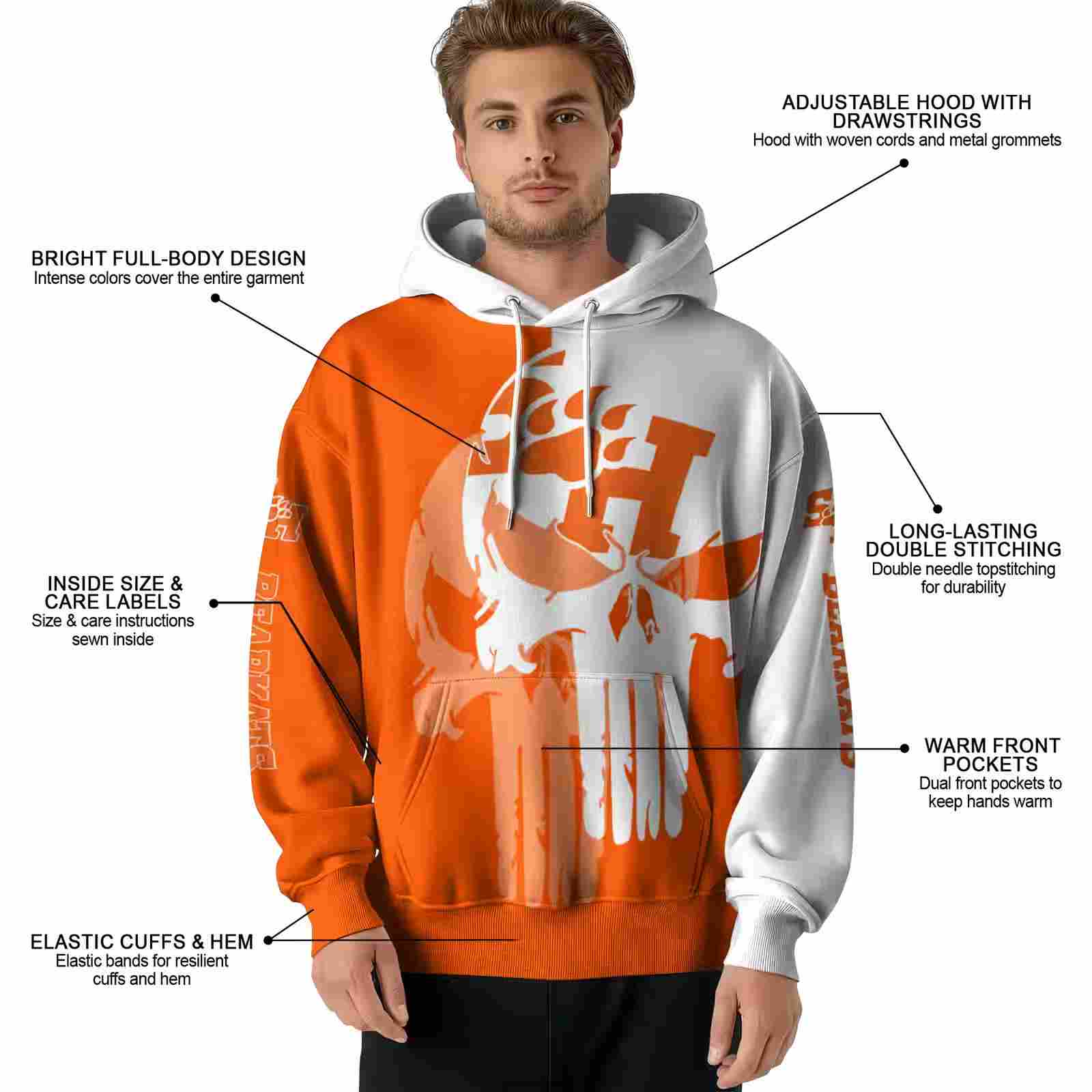 sam houston bearkats graphic punisher orange white hoodie latest model