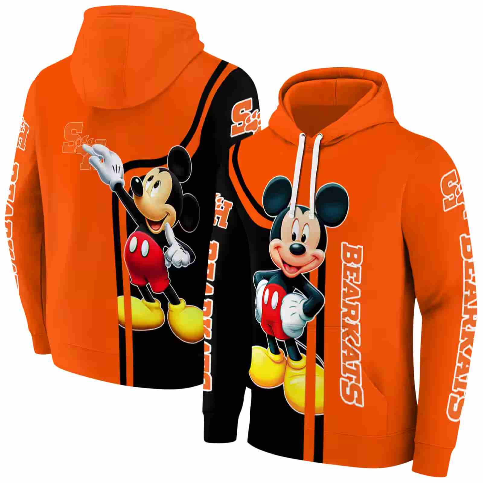 sam houston bearkats mickey mouse orange black hoodie fashion forward