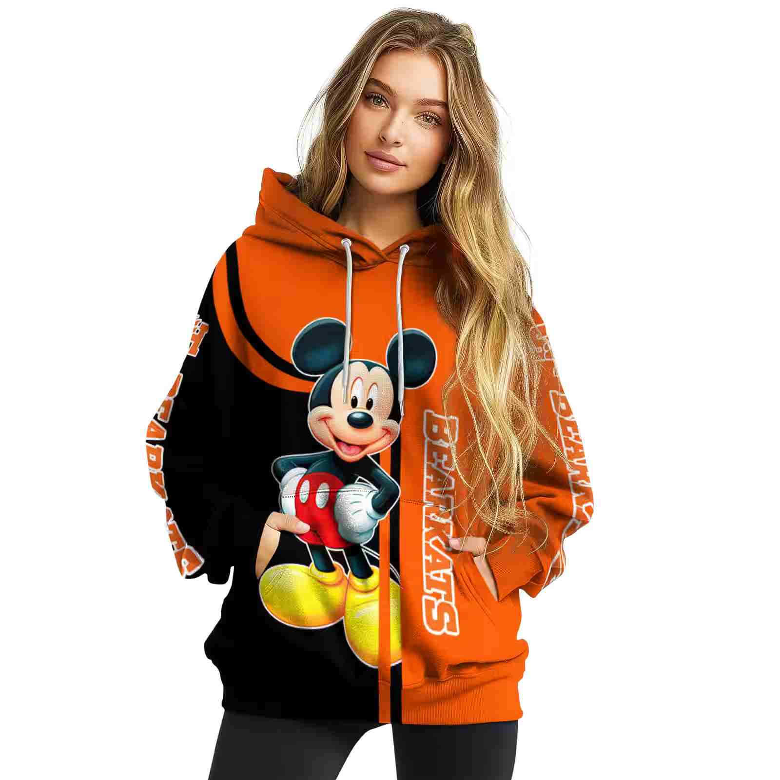 sam houston bearkats mickey mouse orange black hoodie high quality