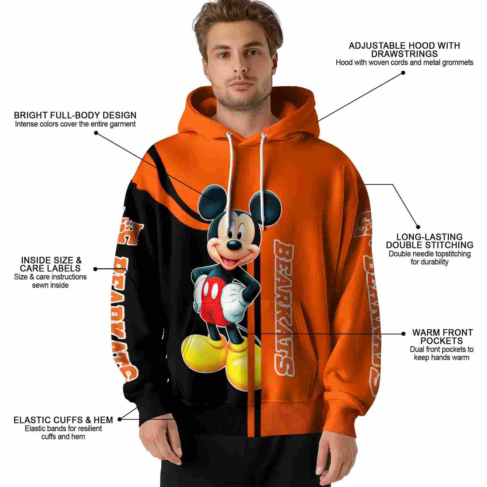 sam houston bearkats mickey mouse orange black hoodie latest model