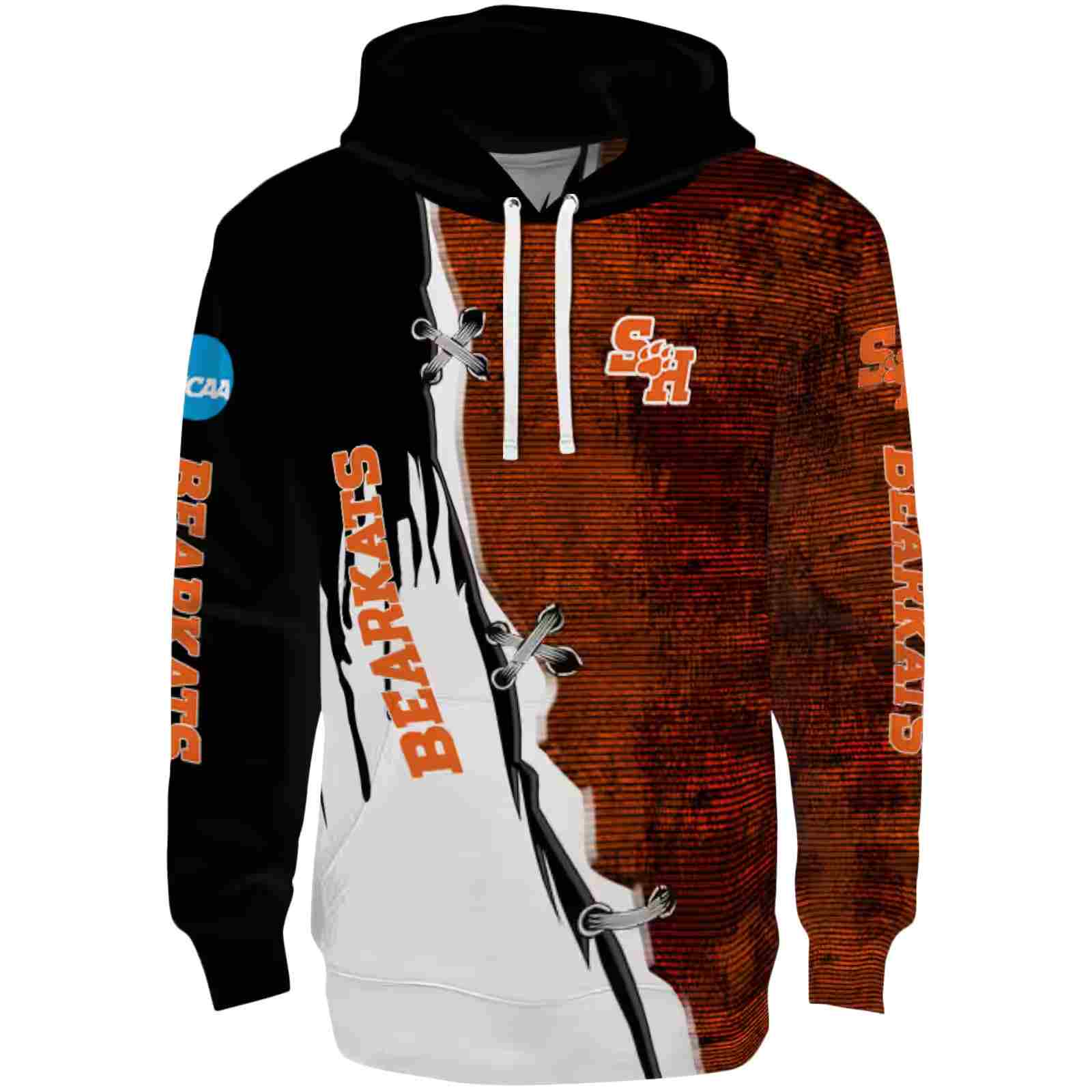 Sam Houston Bearkats Ripped Pattern Orange Black White Hoodie