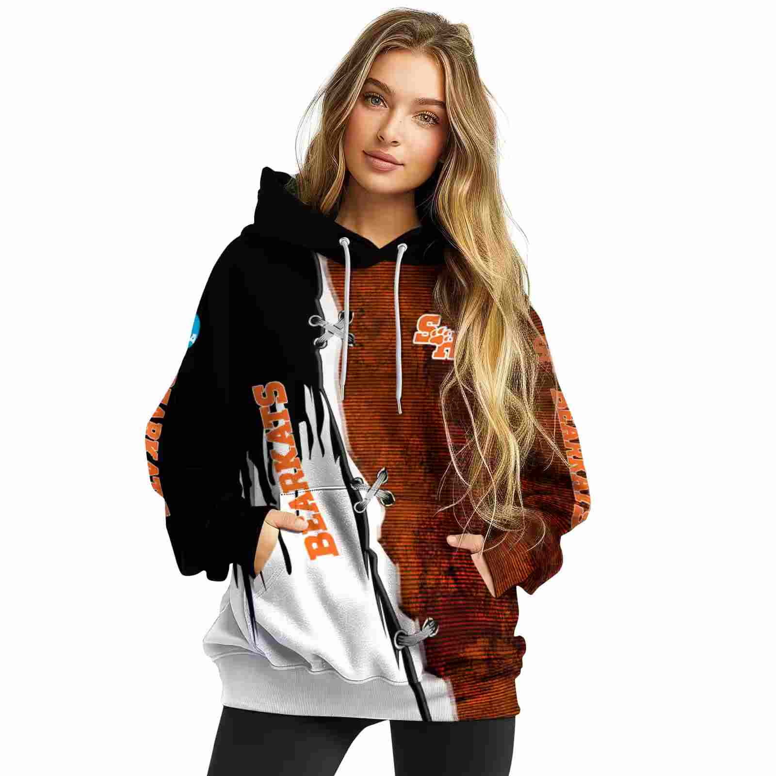 sam houston bearkats ripped pattern orange black white hoodie high quality