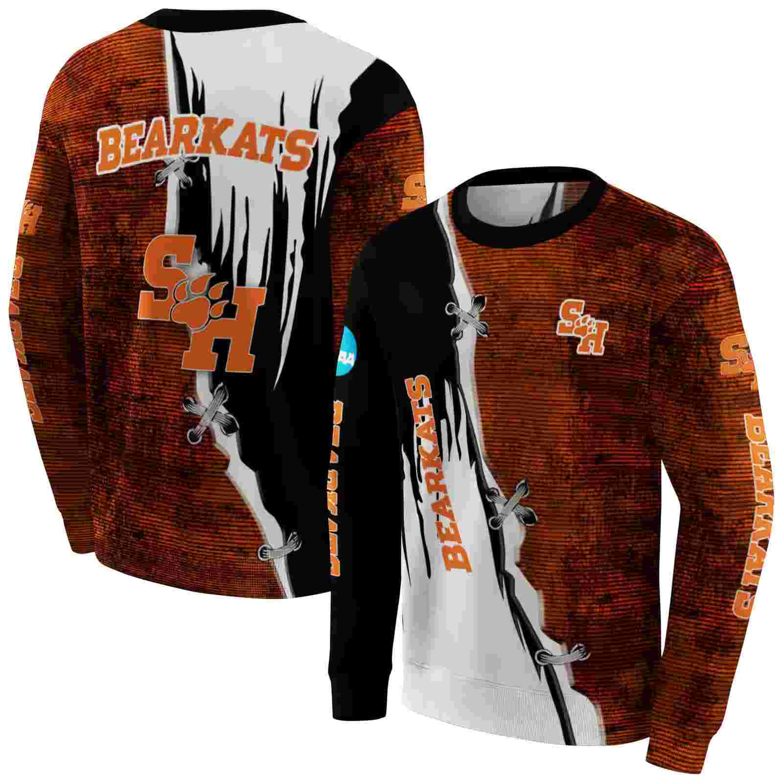 sam houston bearkats ripped pattern orange black white hoodie premium grade