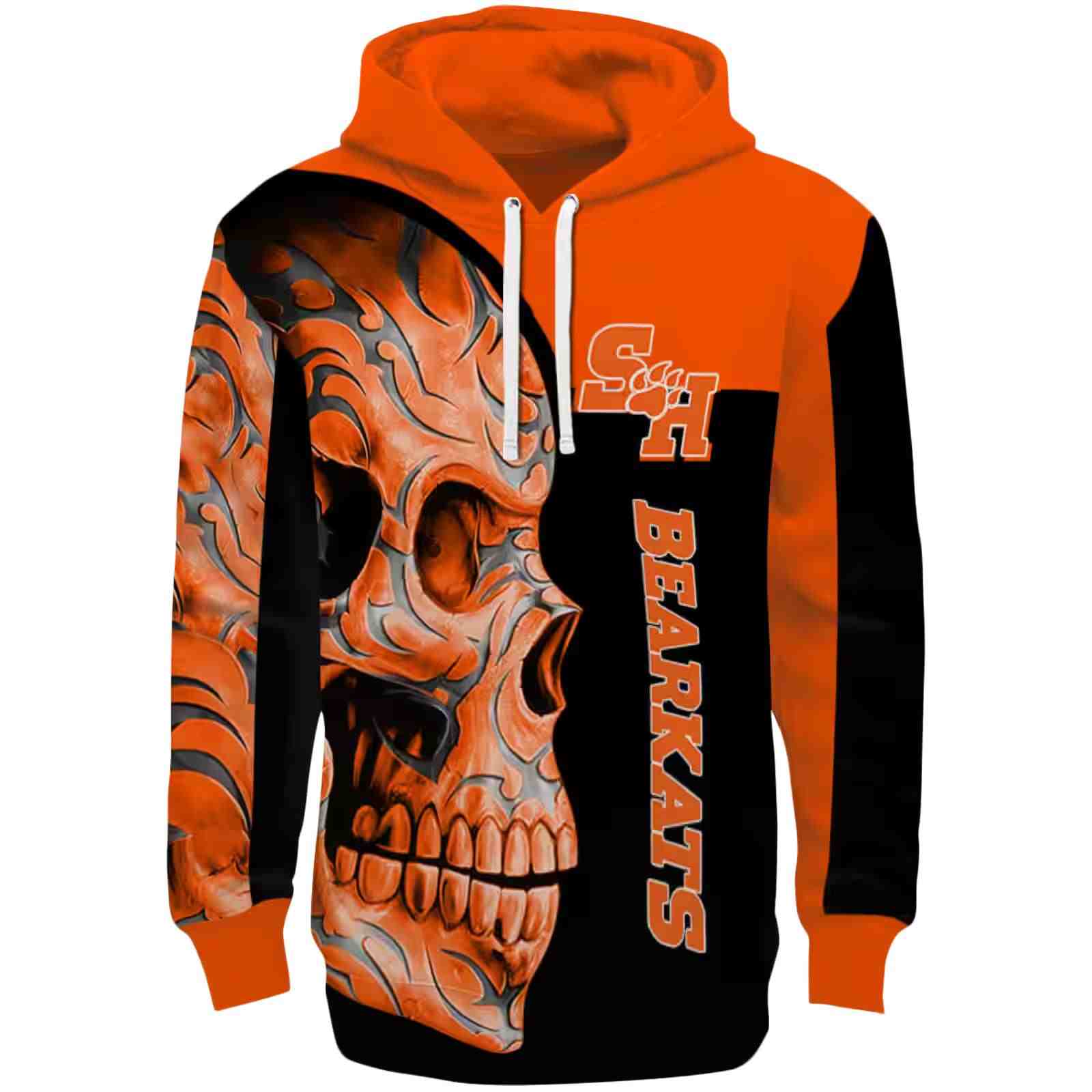 Sam Houston Bearkats Skull Motif Orange Black Hoodie