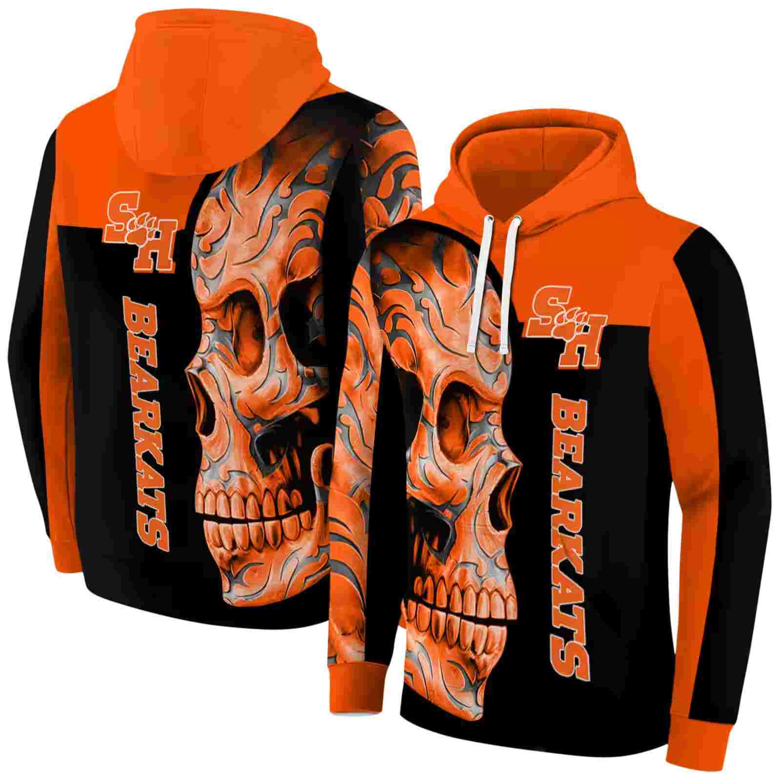 sam houston bearkats skull motif orange black hoodie fashion forward