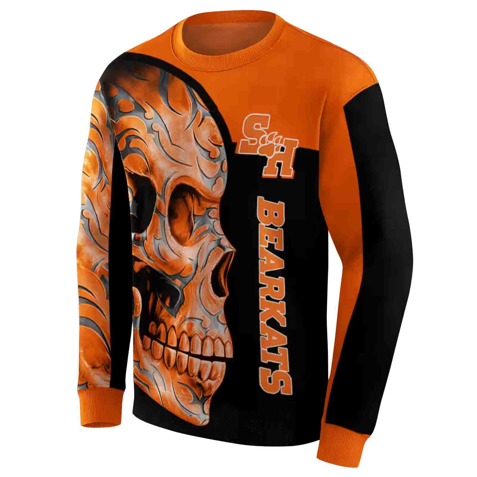 sam houston bearkats skull motif orange black hoodie new arrival