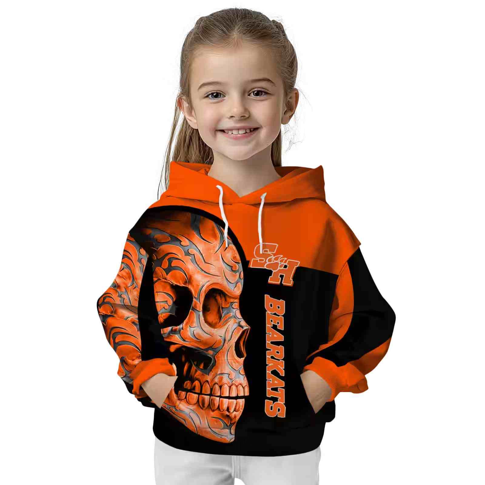 sam houston bearkats skull motif orange black hoodie top rated