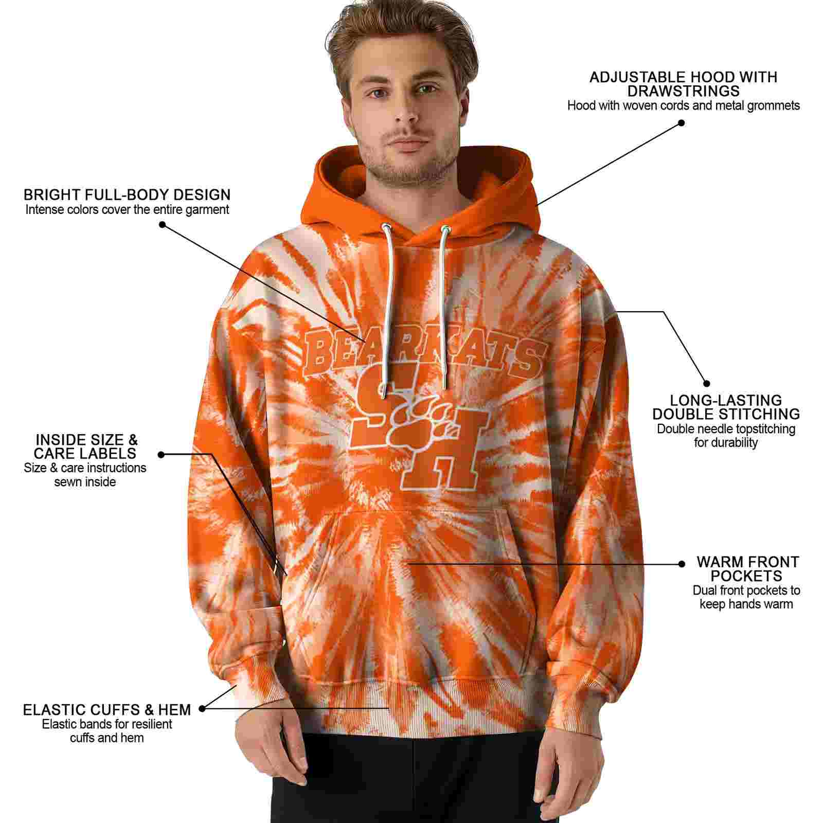 sam houston bearkats tie dye pattern orange hoodie latest model