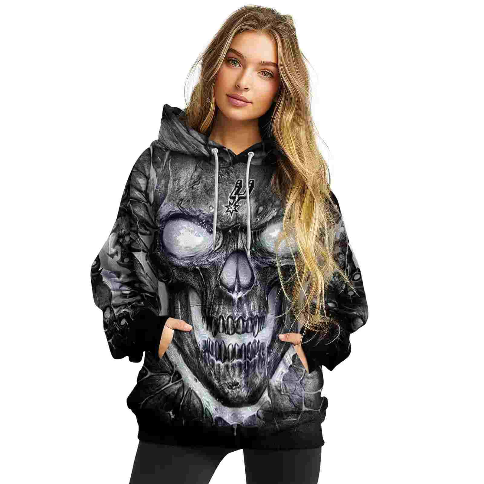 san antonio spurs demonic skull silver black hoodie high quality