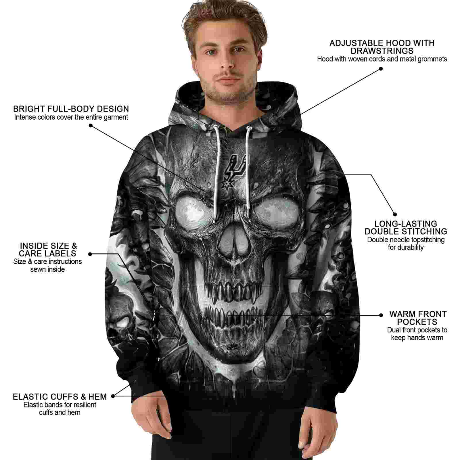 san antonio spurs demonic skull silver black hoodie latest model