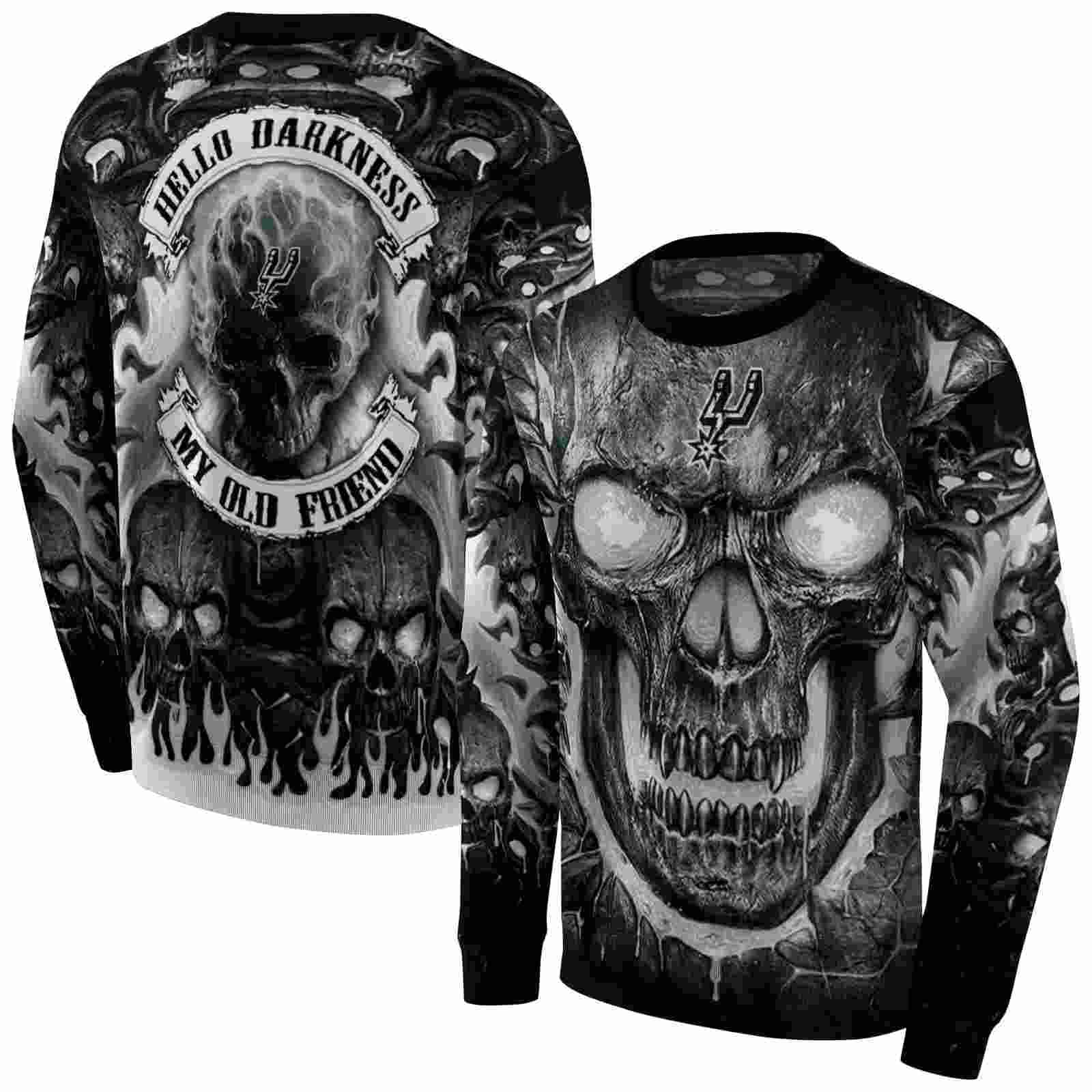 san antonio spurs demonic skull silver black hoodie premium grade