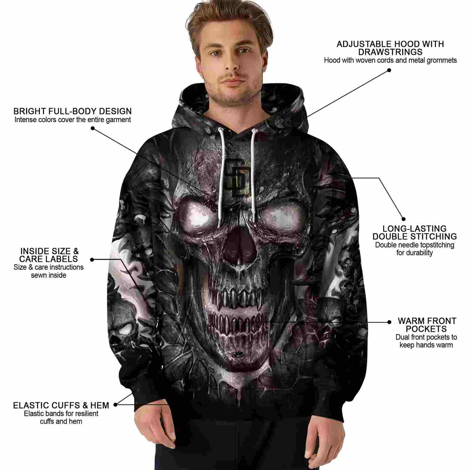 san diego padres demonic skull brown black hoodie latest model