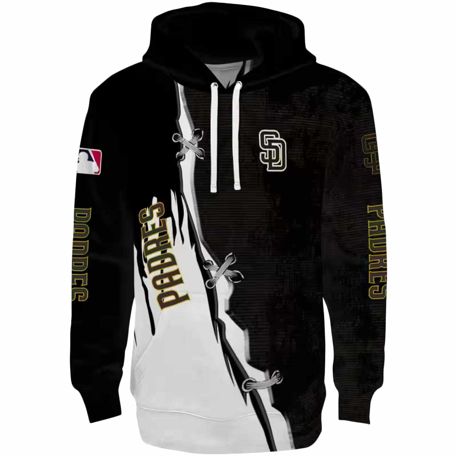 San Diego Padres Ripped Pattern Brown Black White Hoodie