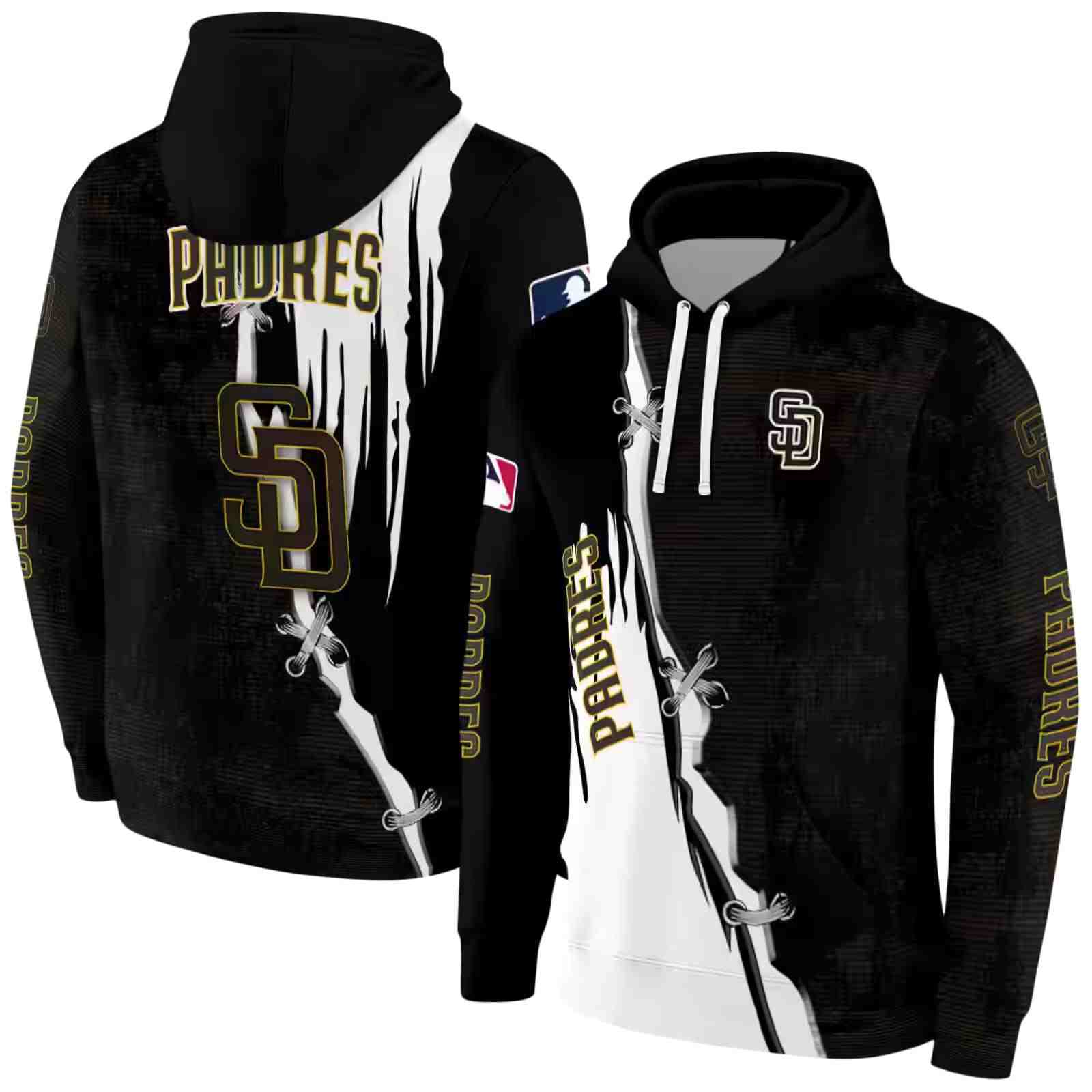 san diego padres ripped pattern brown black white hoodie fashion forward