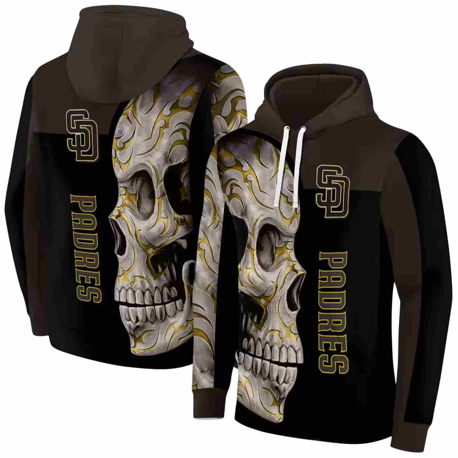 san diego padres skull motif brown black hoodie fashion forward